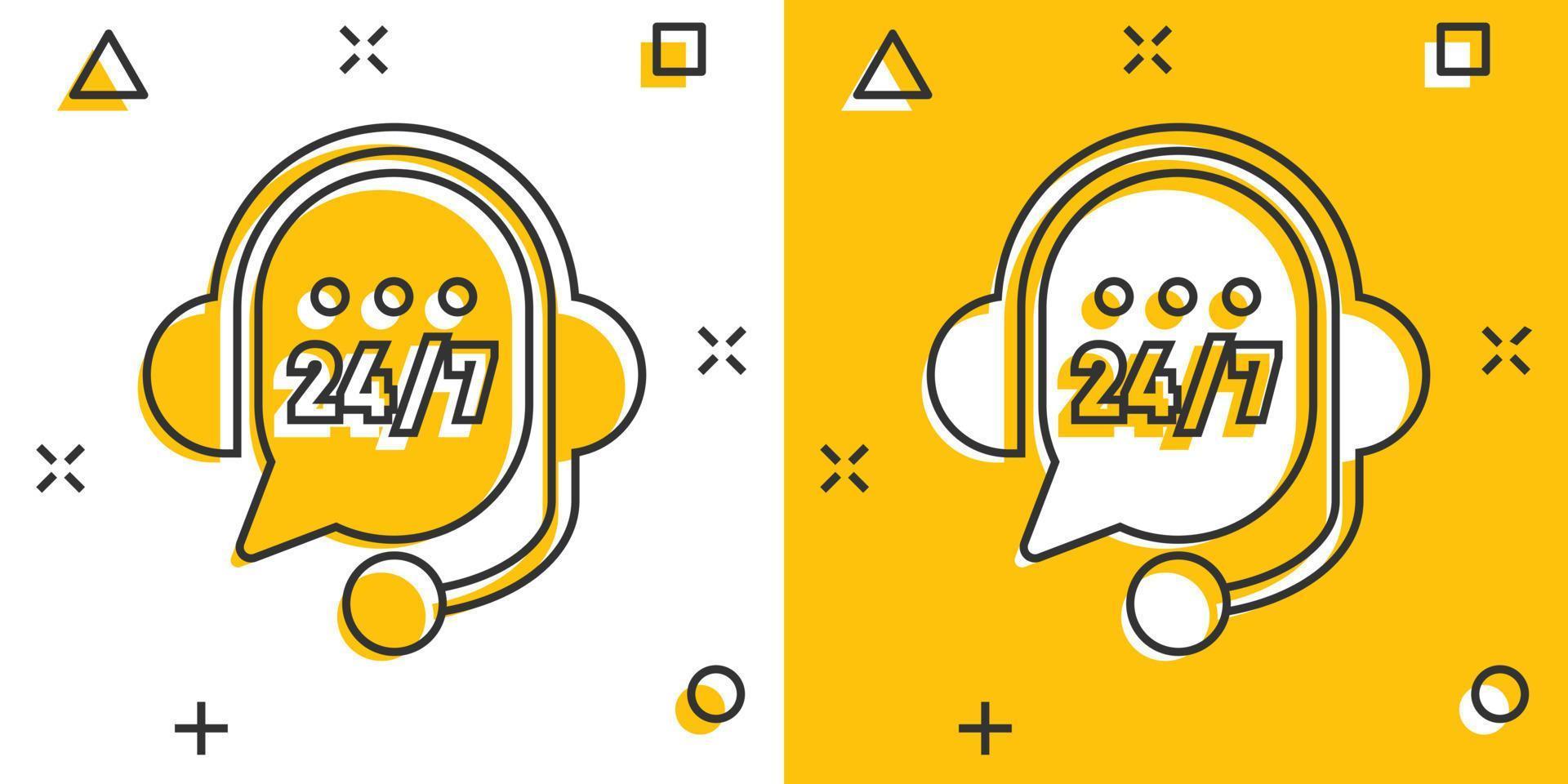 Helpdesk icon in comic style. Headphone cartoon vector illustration on white isolated background. Chat operator splash effect business concept.