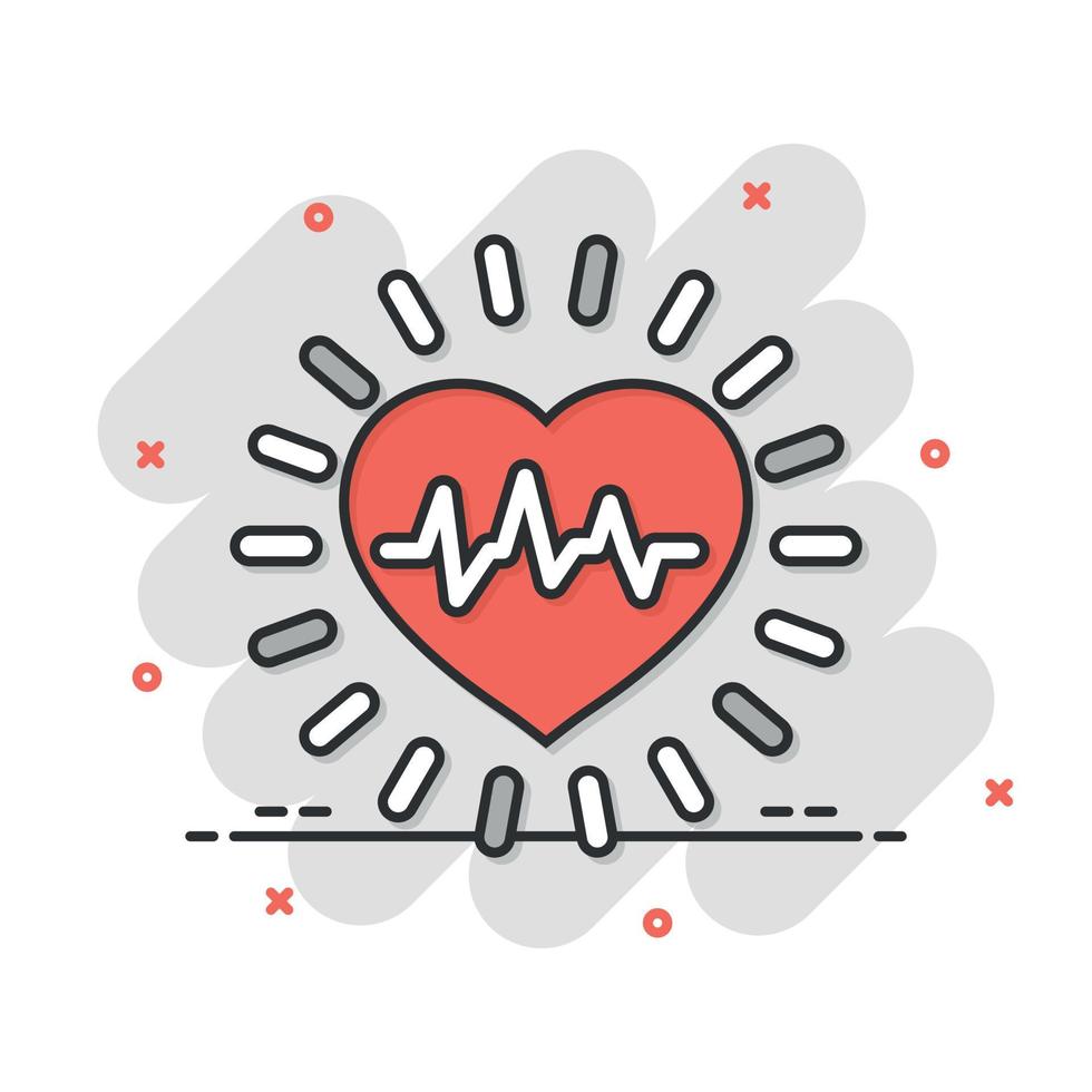 ícono de presión arterial en estilo cómico. monitor de latido del corazón ilustración vectorial de dibujos animados sobre fondo aislado. concepto de negocio de signo de efecto de salpicadura de diagnóstico de pulso. vector