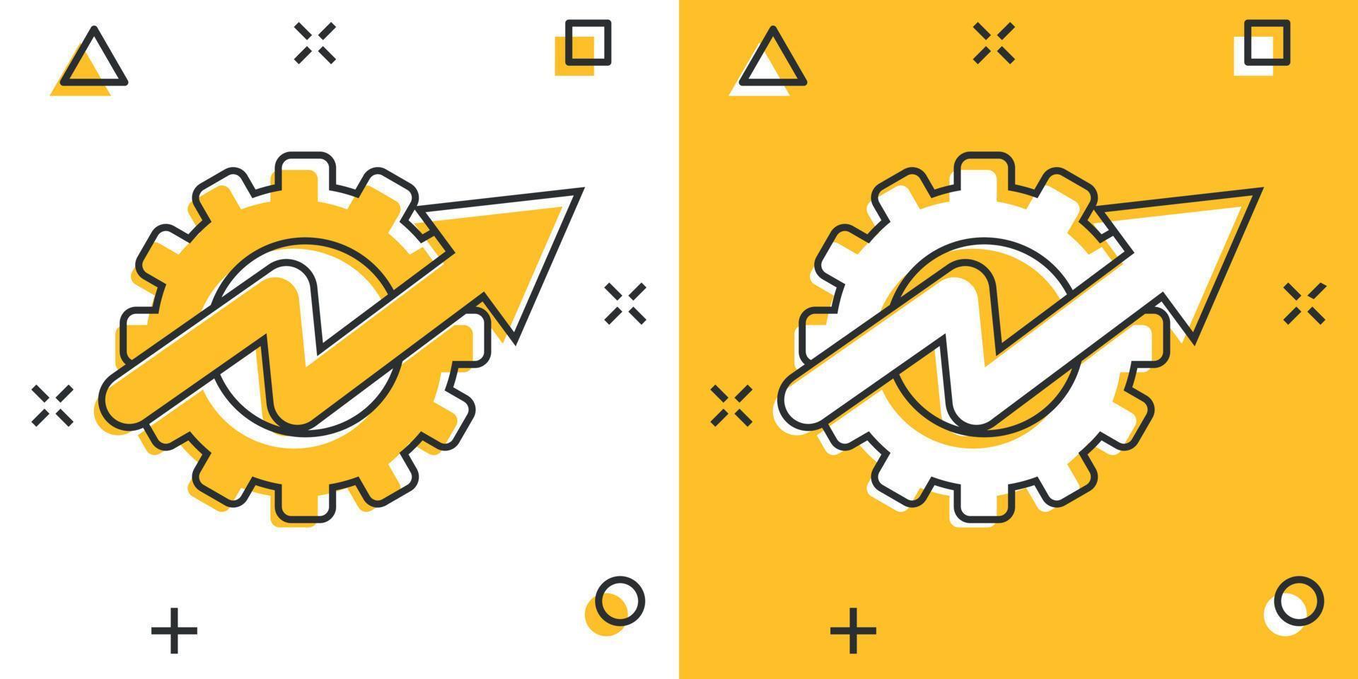 icono de productividad en estilo cómico. ilustración de vector de dibujos animados de estrategia de proceso sobre fondo aislado. concepto de negocio de signo de efecto de salpicadura de análisis de seo.