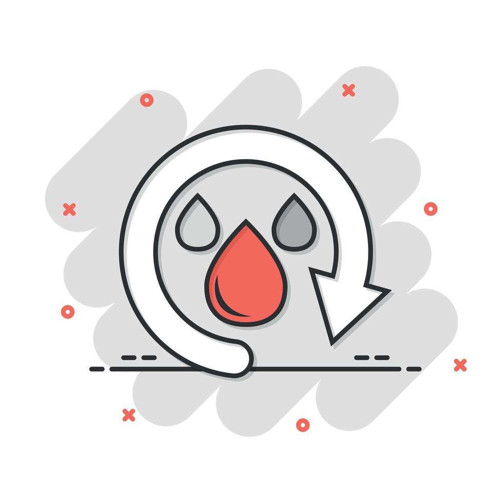 Water drop icon in comic style. Blob recycle cartoon vector illustration on white isolated background. Ecology splash effect sign business concept.