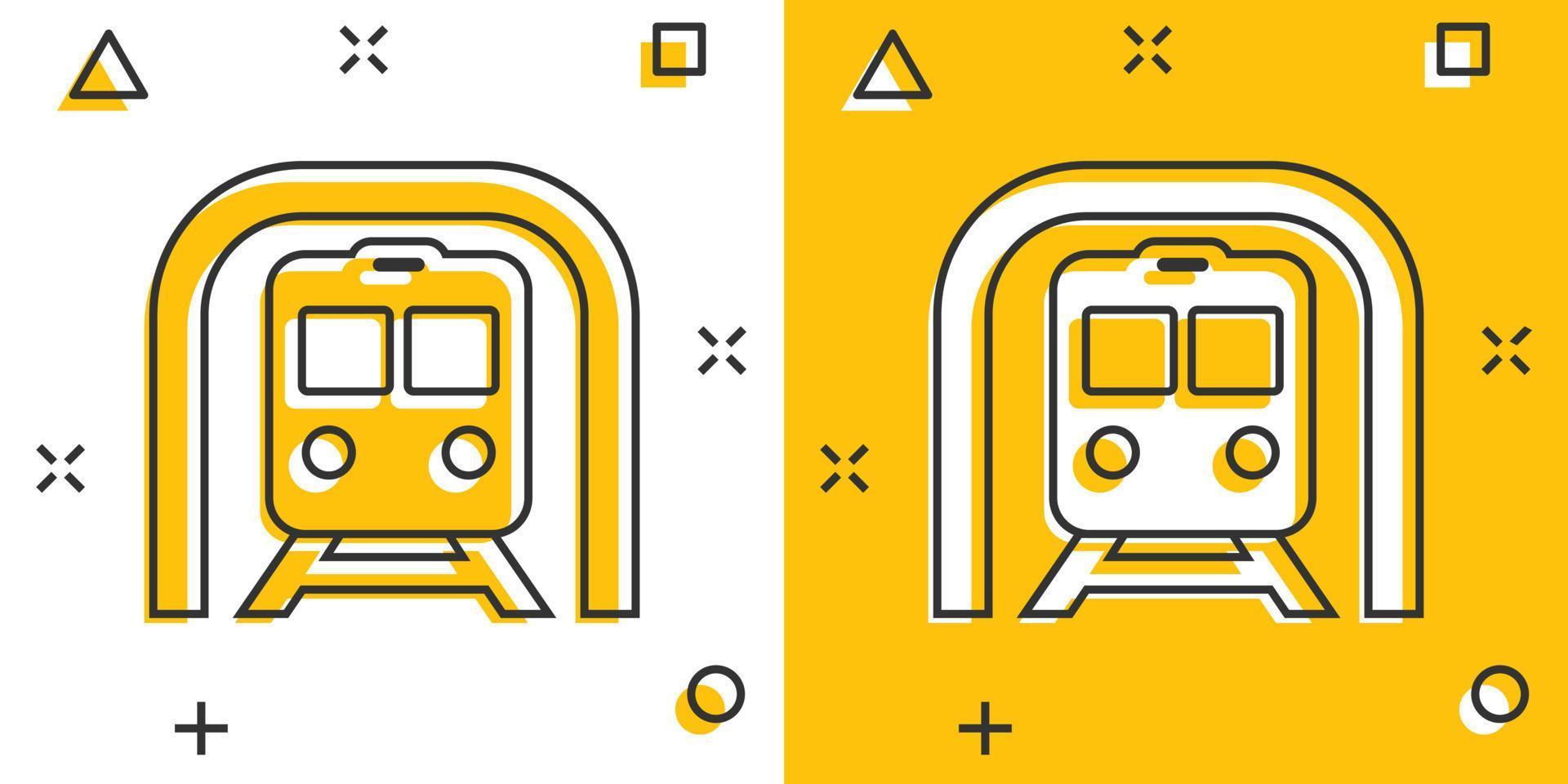 icono de metro en estilo cómico. tren metro dibujos animados vector ilustración sobre fondo blanco aislado. concepto de negocio de efecto de salpicadura de carga ferroviaria.