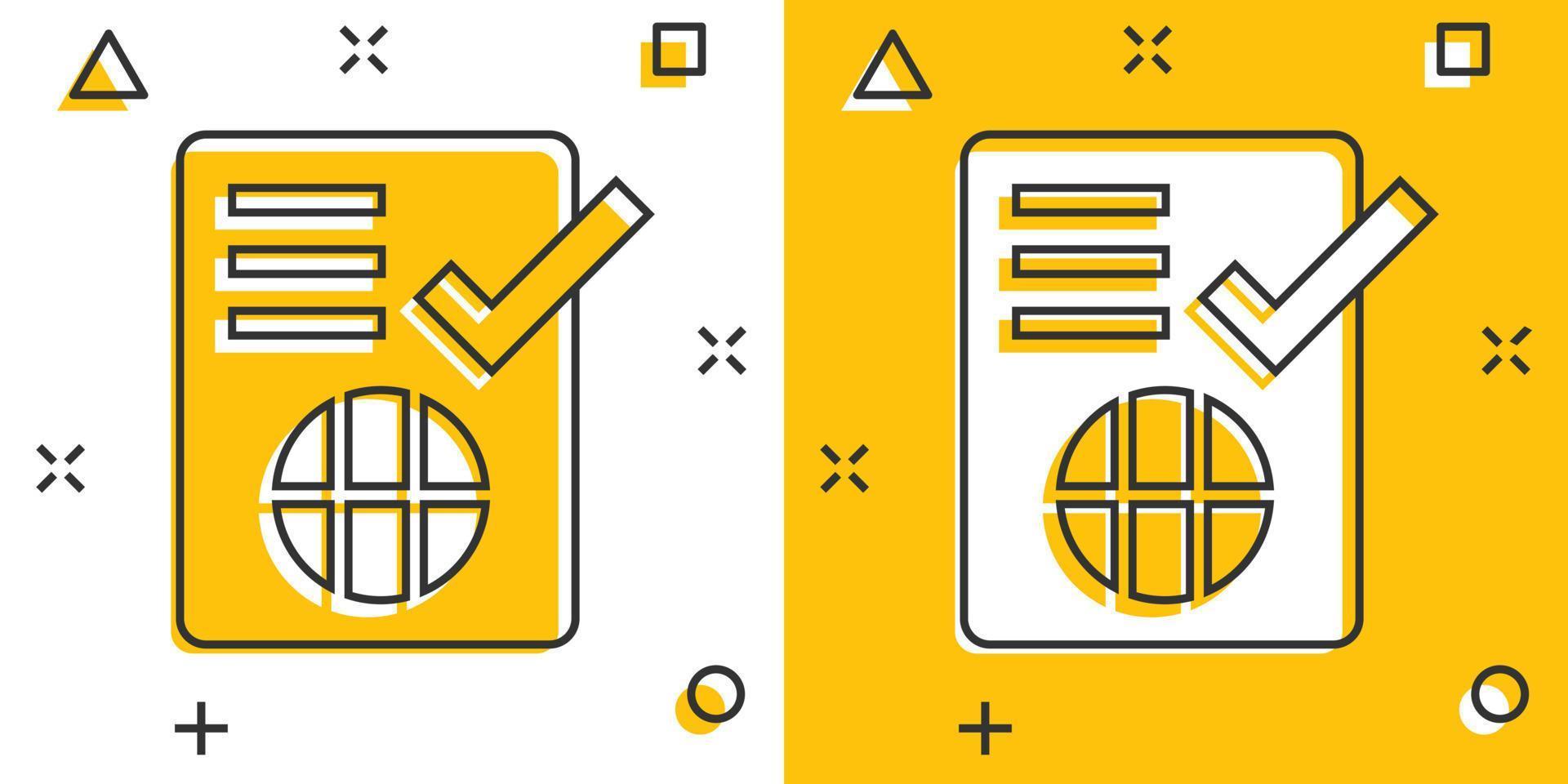 To do list icon in comic style. Document checklist cartoon vector illustration on white isolated background. Notepad check mark splash effect business concept.