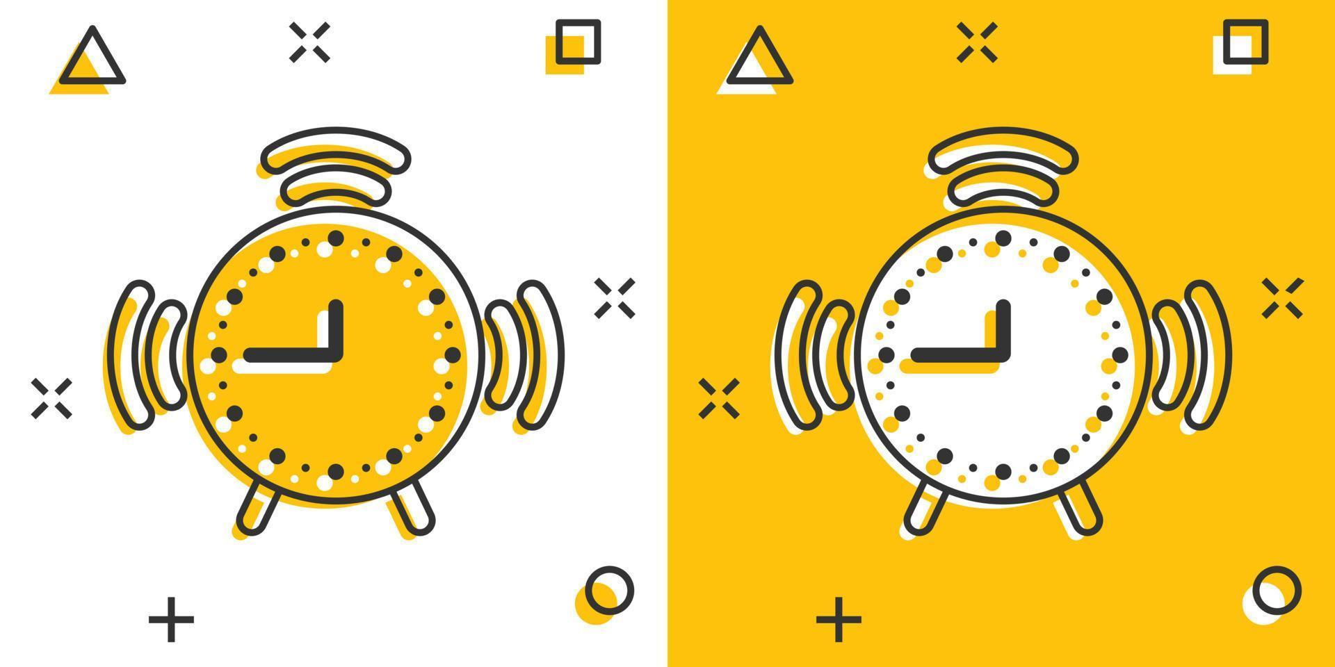 Clock icon in comic style. Watch cartoon vector illustration on white isolated background. Timer splash effect business concept.