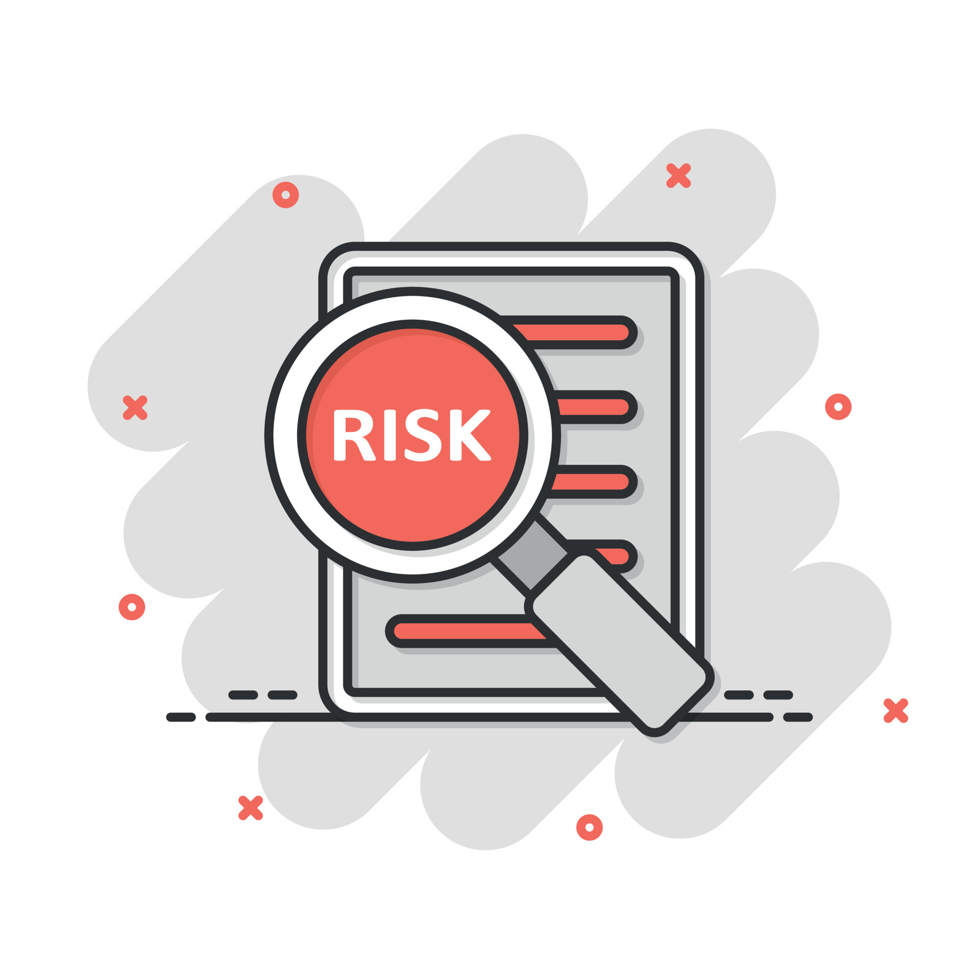 Risk management icon in comic style. Document cartoon vector