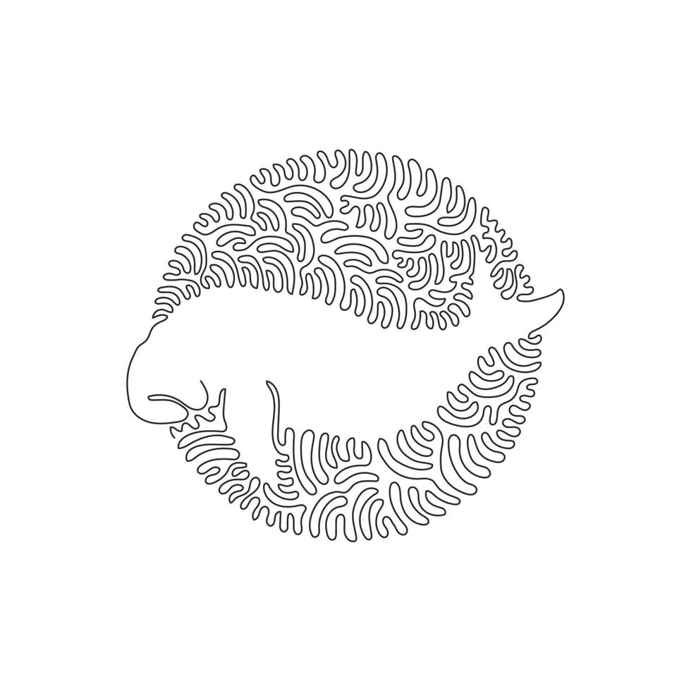 Single one curly line drawing of cute dugong abstract art. Continuous line draw graphic design vector illustration of dugong that are vulnerable to extinction for icon, symbol, company logo