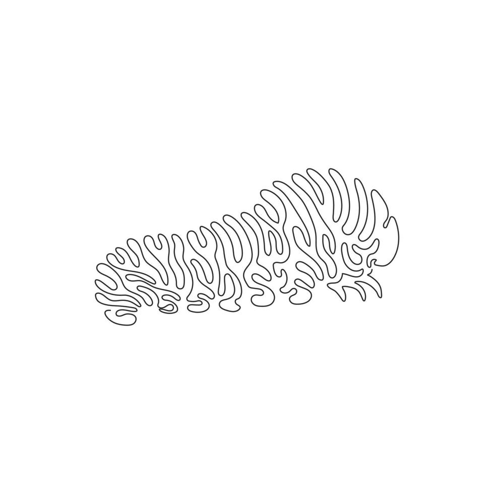 Single curly one line drawing of marvelous caterpillar abstract art. Continuous line draw graphic design vector illustration of colorful cute creature for icon, symbol, logo, poster wall decor