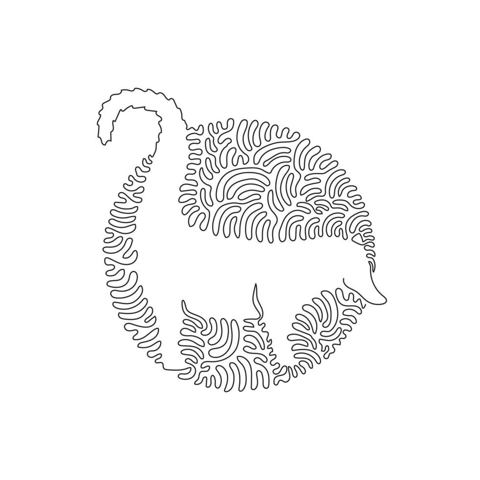 Single curly one line drawing of cute coatimundi abstract art. Continuous line drawing graphic design vector illustration of strikingly long tail coati for icon, symbol, company logo, boho poster