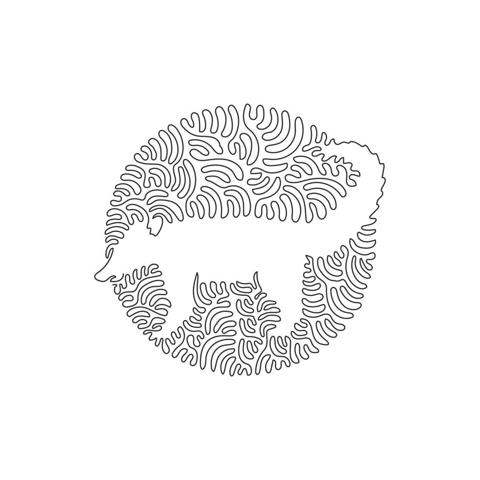 Continuous curve one line drawing of standing coati abstract art in circle. Single line editable stroke vector illustration of friendly pets coati for logo, wall decor and poster print decoration