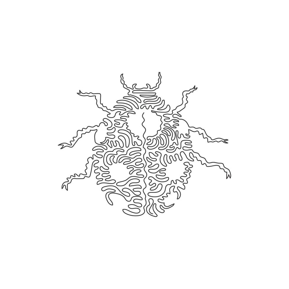 Single swirl continuous line drawing of beautiful ladybug abstract art. Continuous line draw graphic design vector illustration style of cute little animal beetle type for icon, sign, pet lover club
