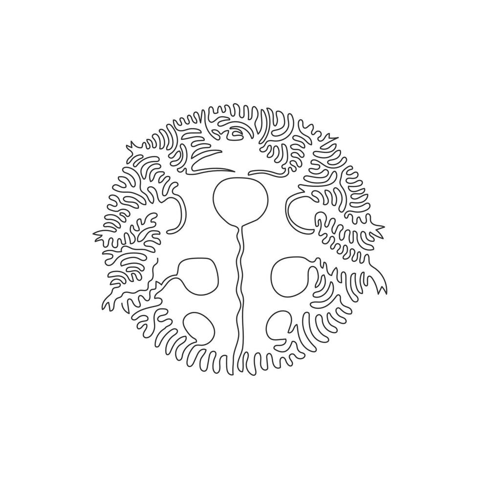 Continuous one curve line drawing of funny ladybug abstract art in circle. Single line editable stroke vector illustration of exotic ladybug for logo, icon, wall decor, poster print decoration