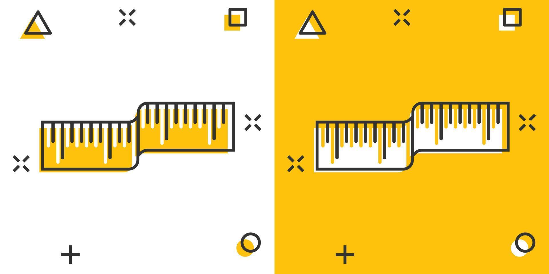 Measure tape icon in comic style. Ruler cartoon sign vector illustration on white isolated background. Meter splash effect business concept.