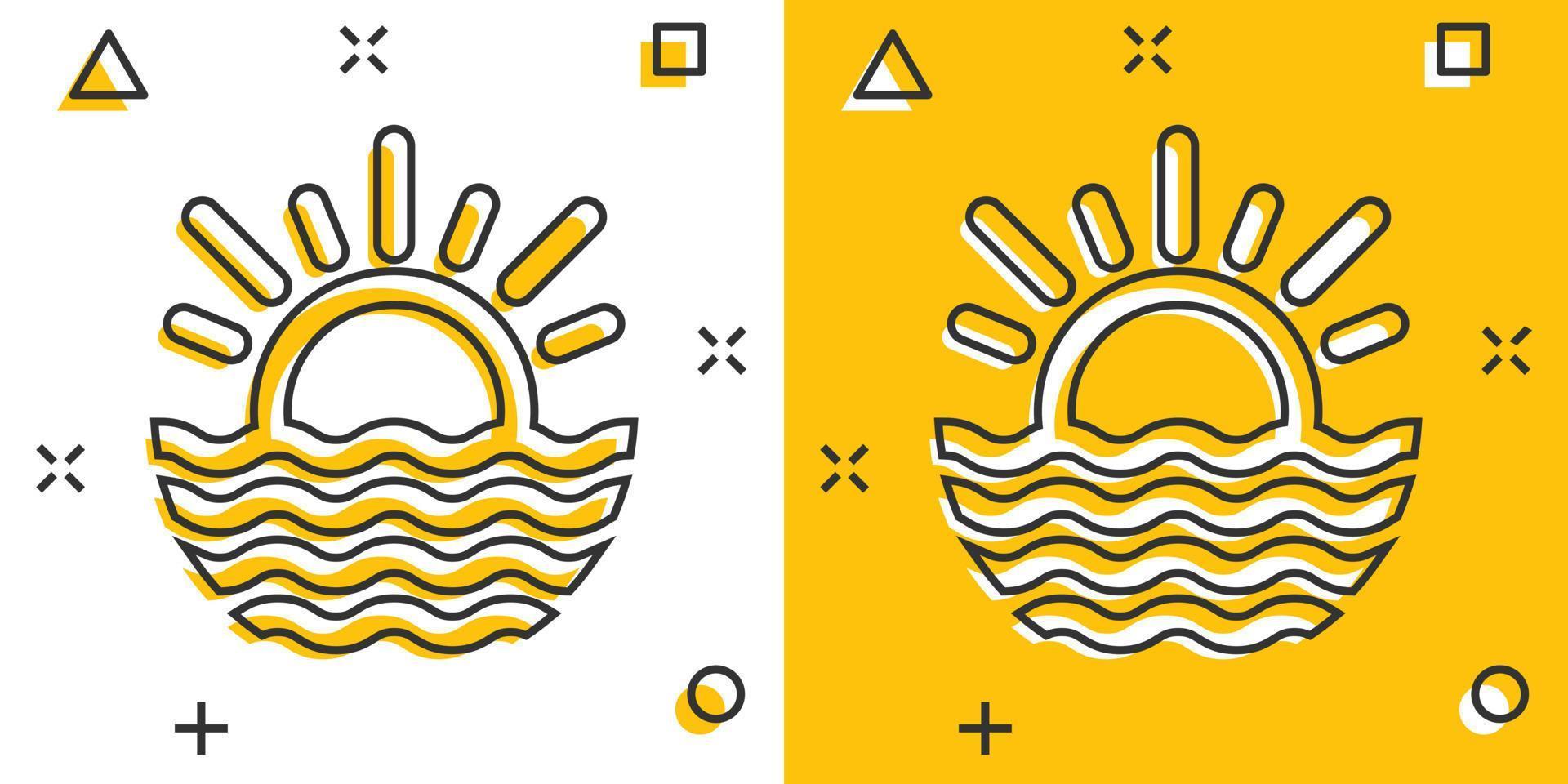 Sun icon in comic style. Sunlight cartoon sign vector illustration on white isolated background. Daylight splash effect business concept.