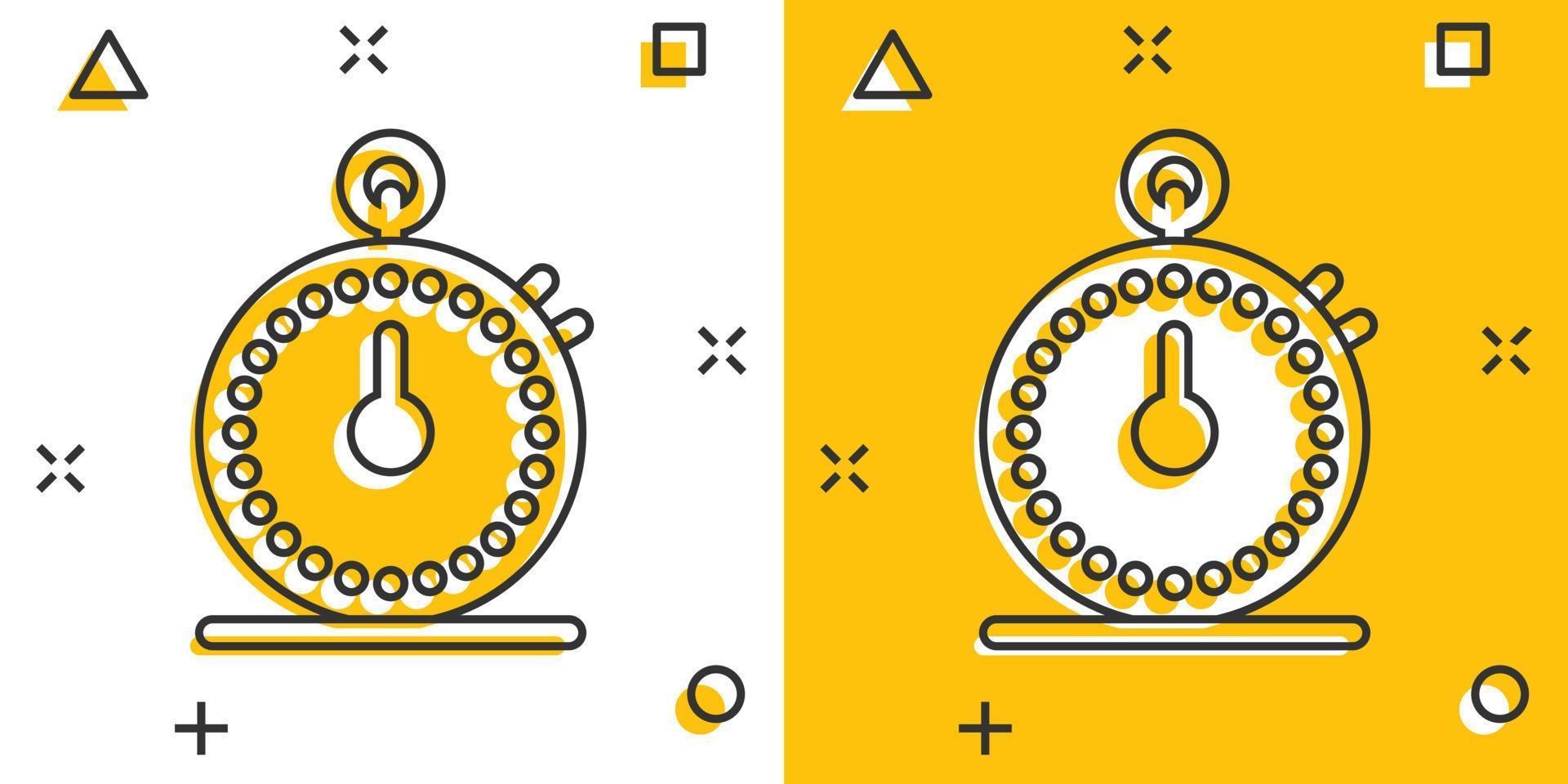 Clock icon in comic style. Watch cartoon vector illustration on white isolated background. Timer splash effect business concept.