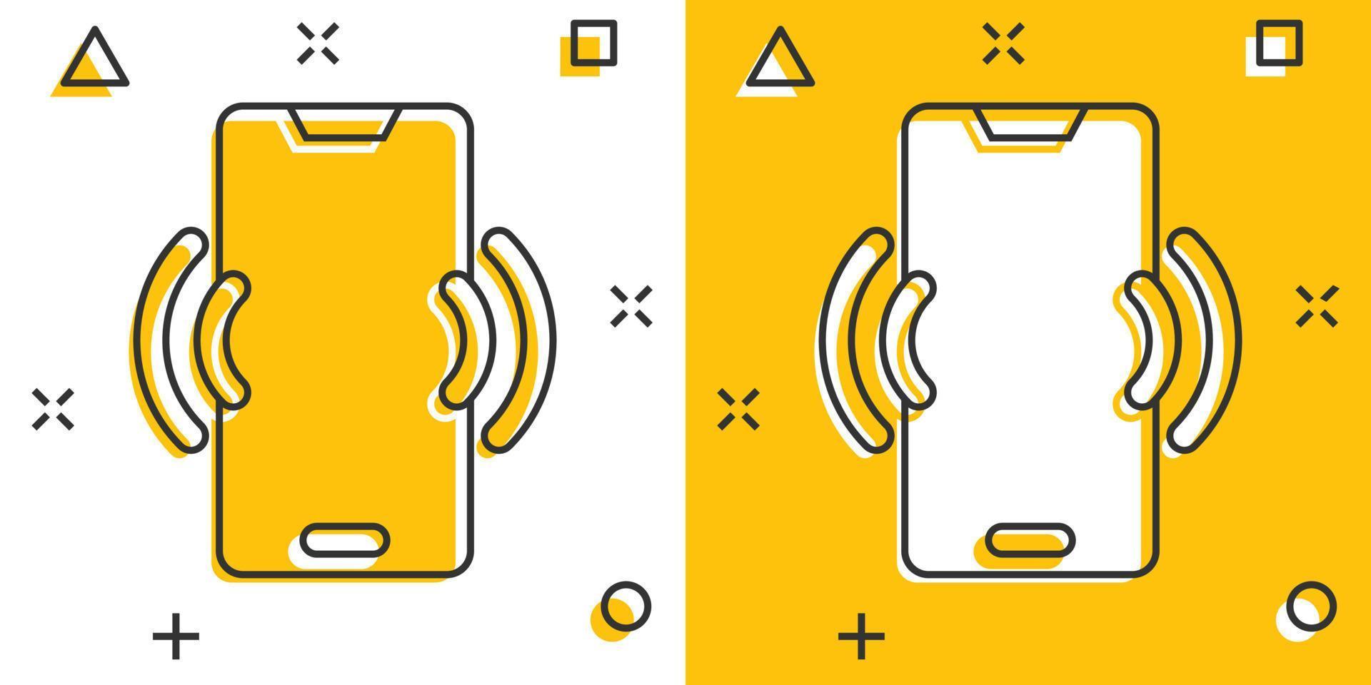 Smartphone blank screen icon in comic style. Mobile phone cartoon vector illustration on white isolated background. Telephone splash effect business concept.