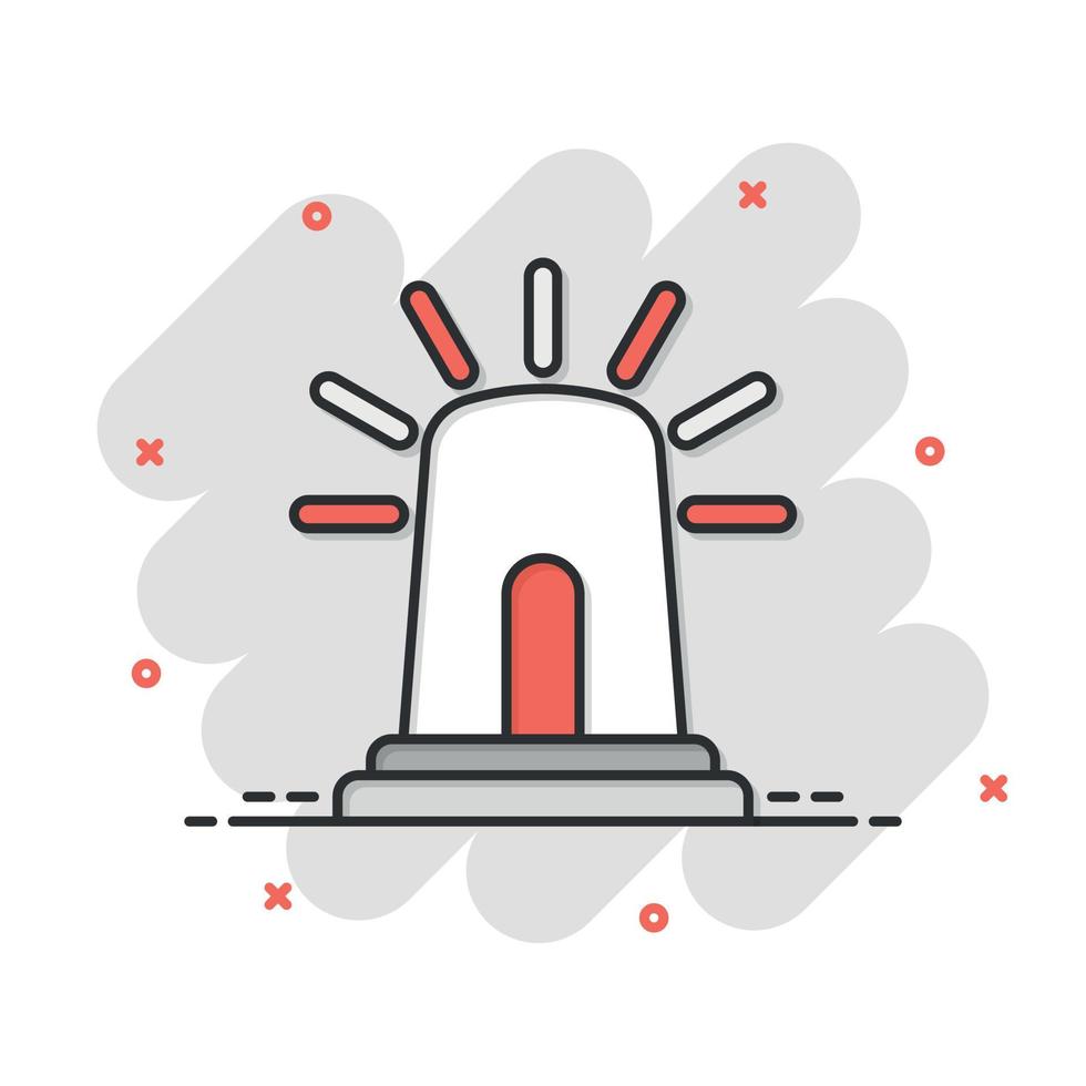 Emergency alarm icon in comic style. Alert lamp cartoon vector illustration on isolated background. Police urgency splash effect sign business concept.