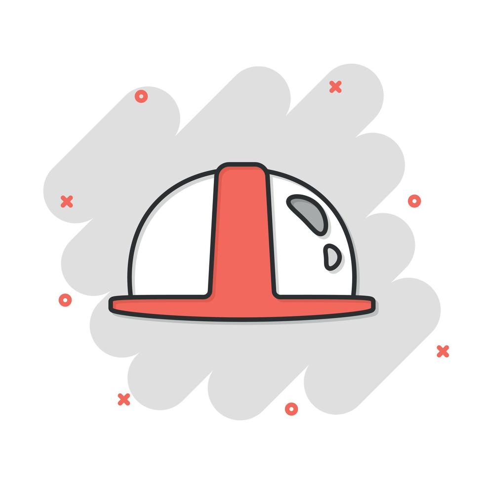 icono de casco de construcción en estilo cómico. tapa de seguridad ilustración vectorial de dibujos animados sobre fondo aislado. concepto de negocio de signo de efecto de salpicadura de sombrero de trabajador. vector