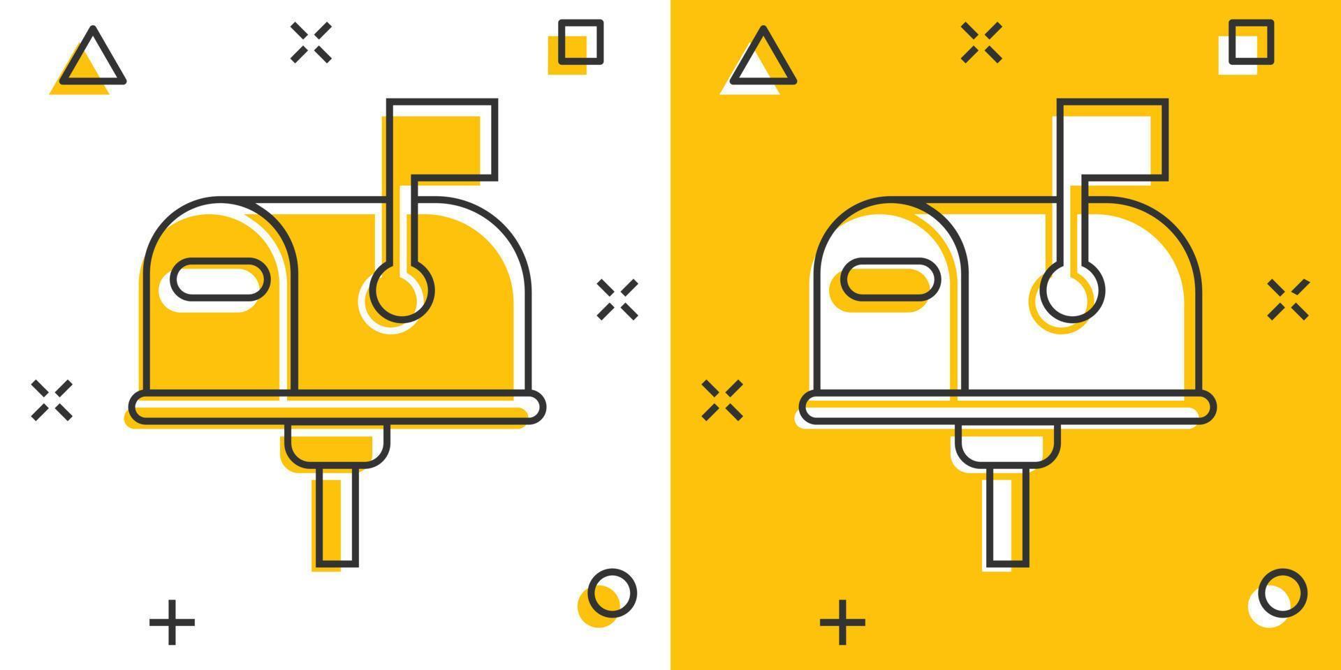 Mailbox icon in comic style. Postbox cartoon vector illustration on white isolated background. Email envelope splash effect business concept.