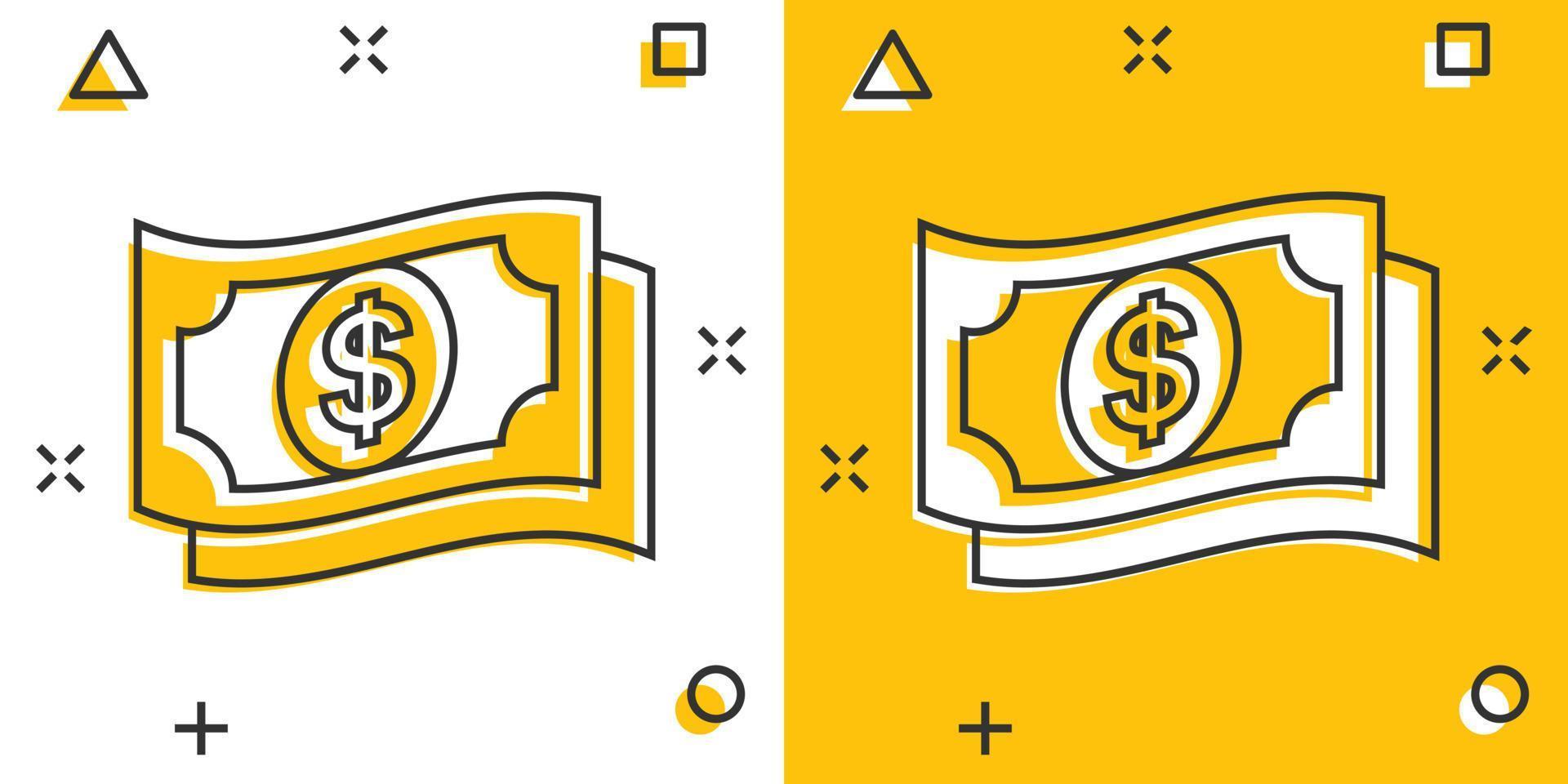 Money dollar icon in comic style. Exchange cash cartoon vector illustration on white isolated background. Banknote bill splash effect business concept.