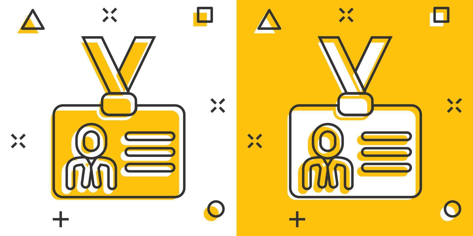 icono de la tarjeta de identificación en estilo cómico. ilustración de vector de dibujos animados de etiqueta de identidad sobre fondo blanco aislado. concepto de negocio de efecto de salpicadura de licencia de conducir.