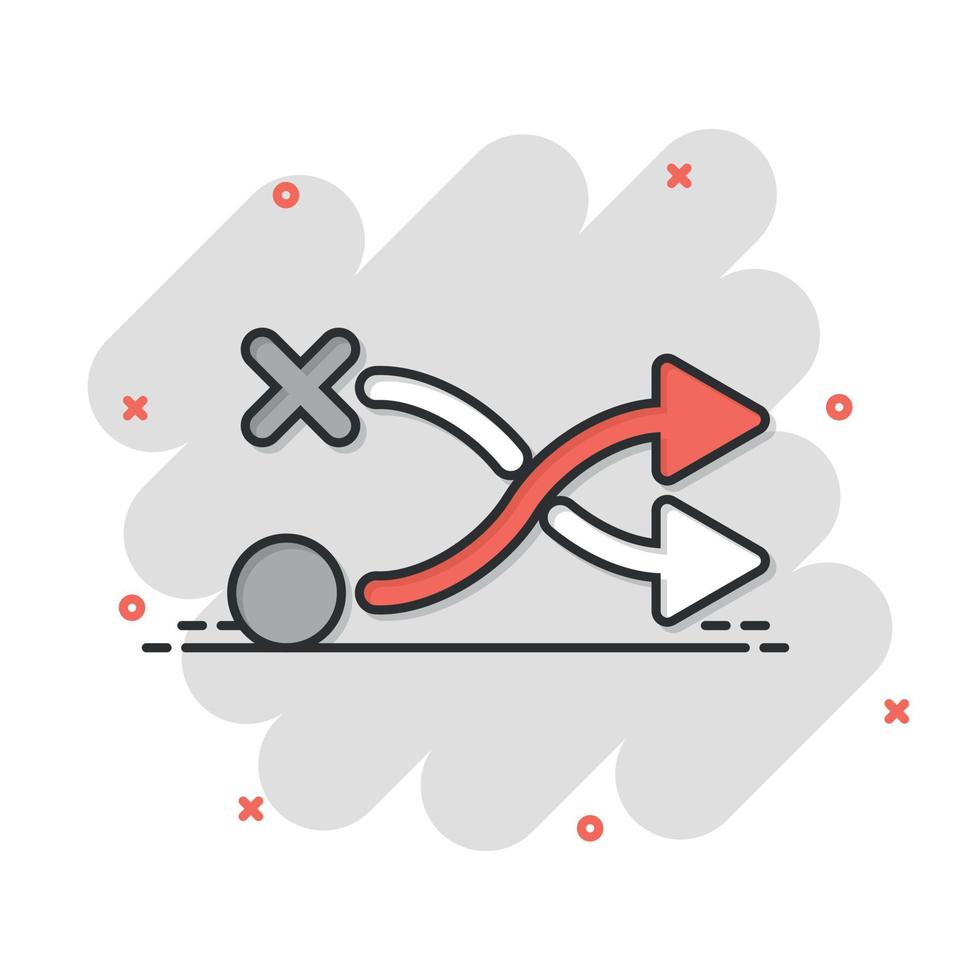 Crossroad icon in comic style. Road direction navigation cartoon vector illustration on white isolated background. Locate pin position splash effect business concept.