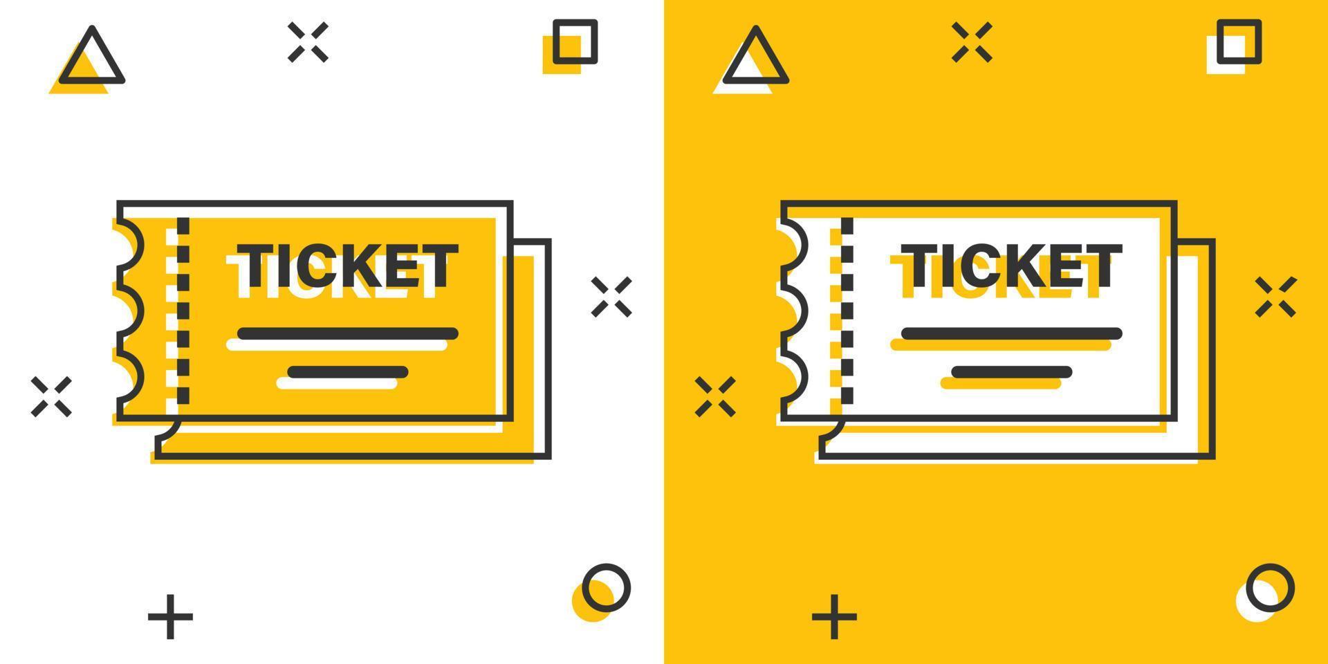 Cinema ticket icon in comic style. Admit one coupon entrance cartoon vector illustration on white isolated background. Ticket splash effect business concept.