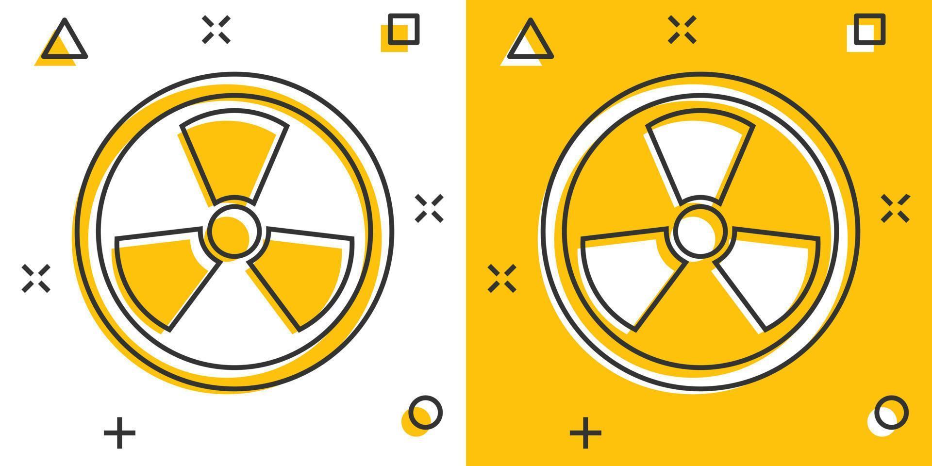 Nuclear radiation icon in comic style. Radioactivity cartoon vector illustration on white isolated background. Toxic splash effect sign business concept.