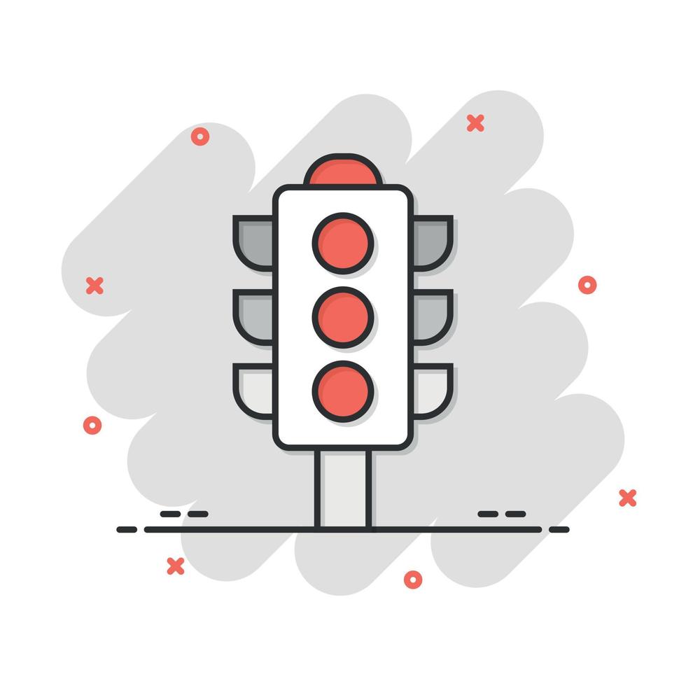Semaphore icon in comic style. Traffic light cartoon vector illustration on white isolated background. Crossroads splash effect business concept.