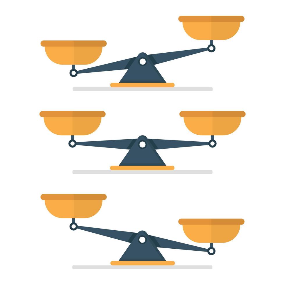 iconos de escala establecidos en estilo plano. Ilustración de vector de equilibrio de peso sobre fondo aislado. concepto de negocio de signo de comparación de equilibrio.