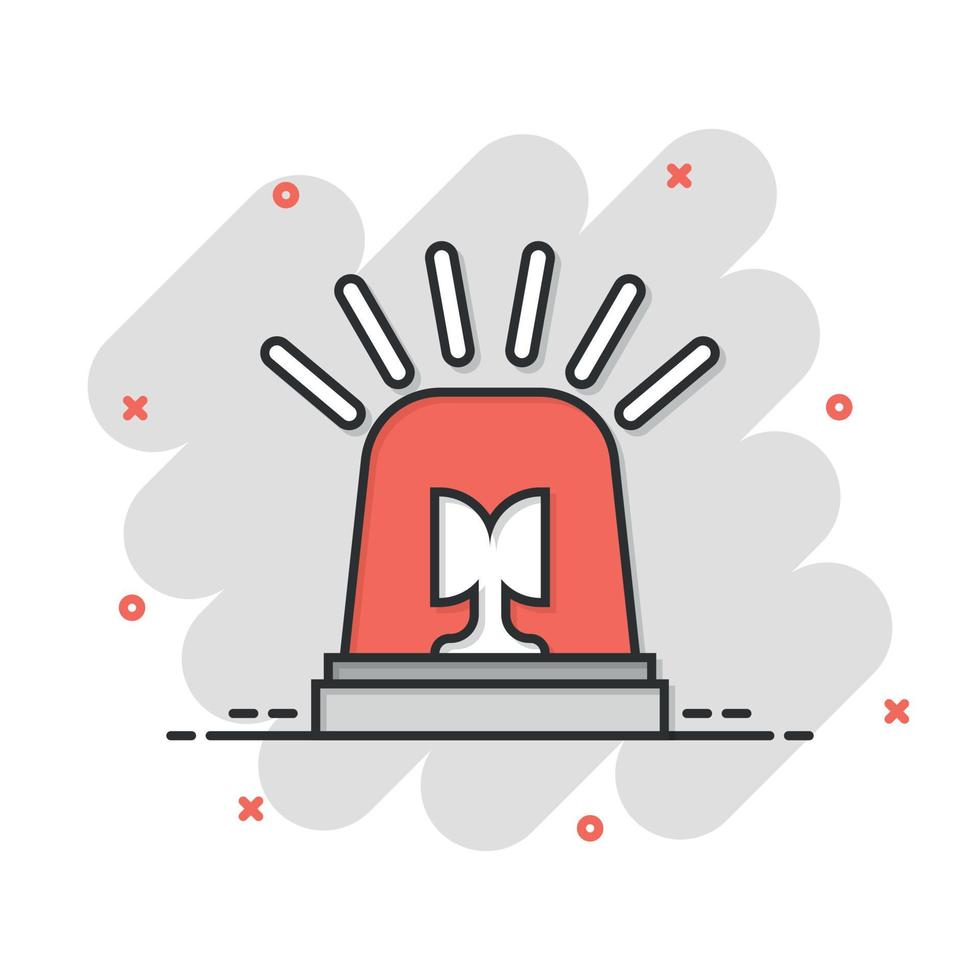 Emergency alarm icon in comic style. Alert lamp cartoon vector illustration on isolated background. Police urgency splash effect sign business concept.