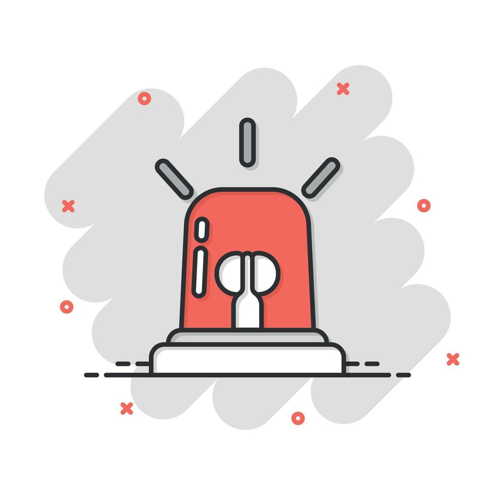 Emergency alarm icon in comic style. Alert lamp cartoon vector illustration on isolated background. Police urgency splash effect sign business concept.