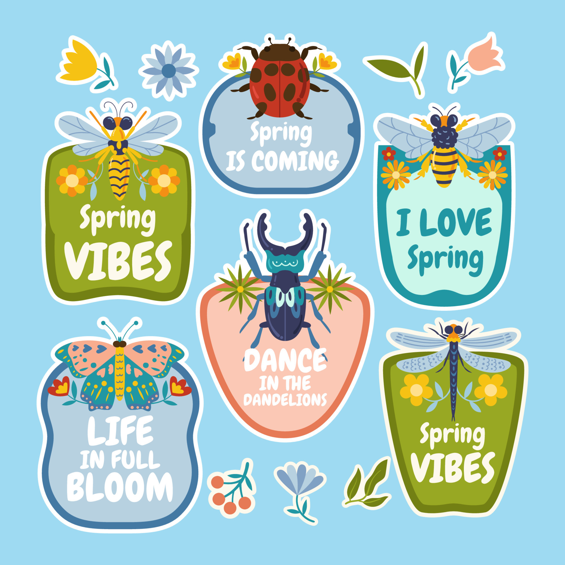 Set of Spring Stickers 18766304 Vector Art at Vecteezy