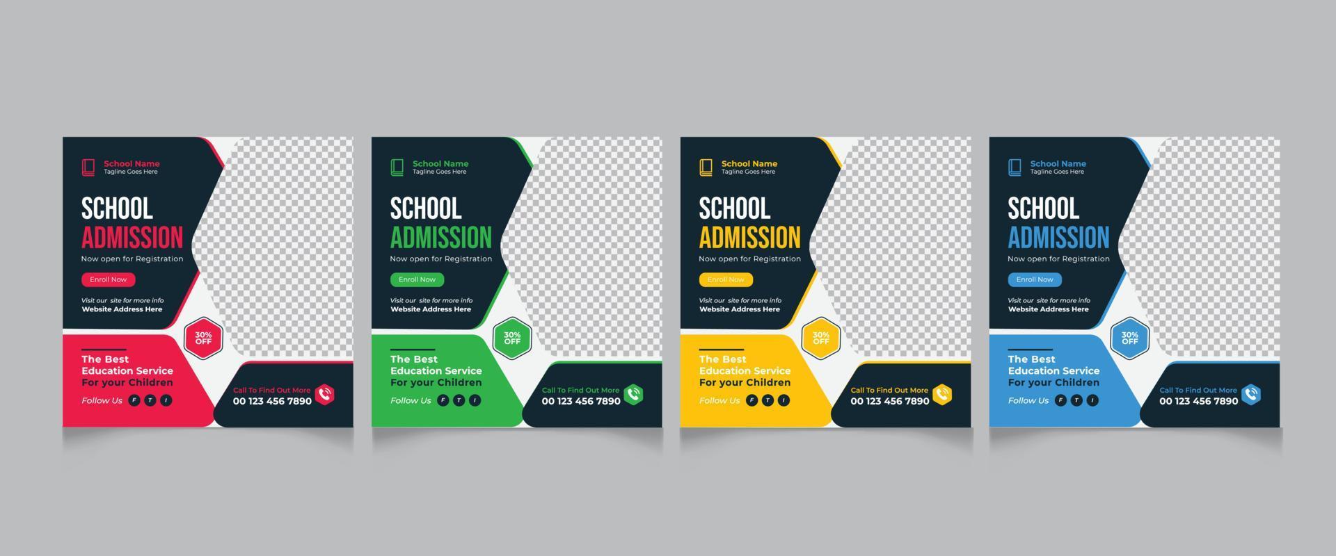 school admission social media post and web banner template vector