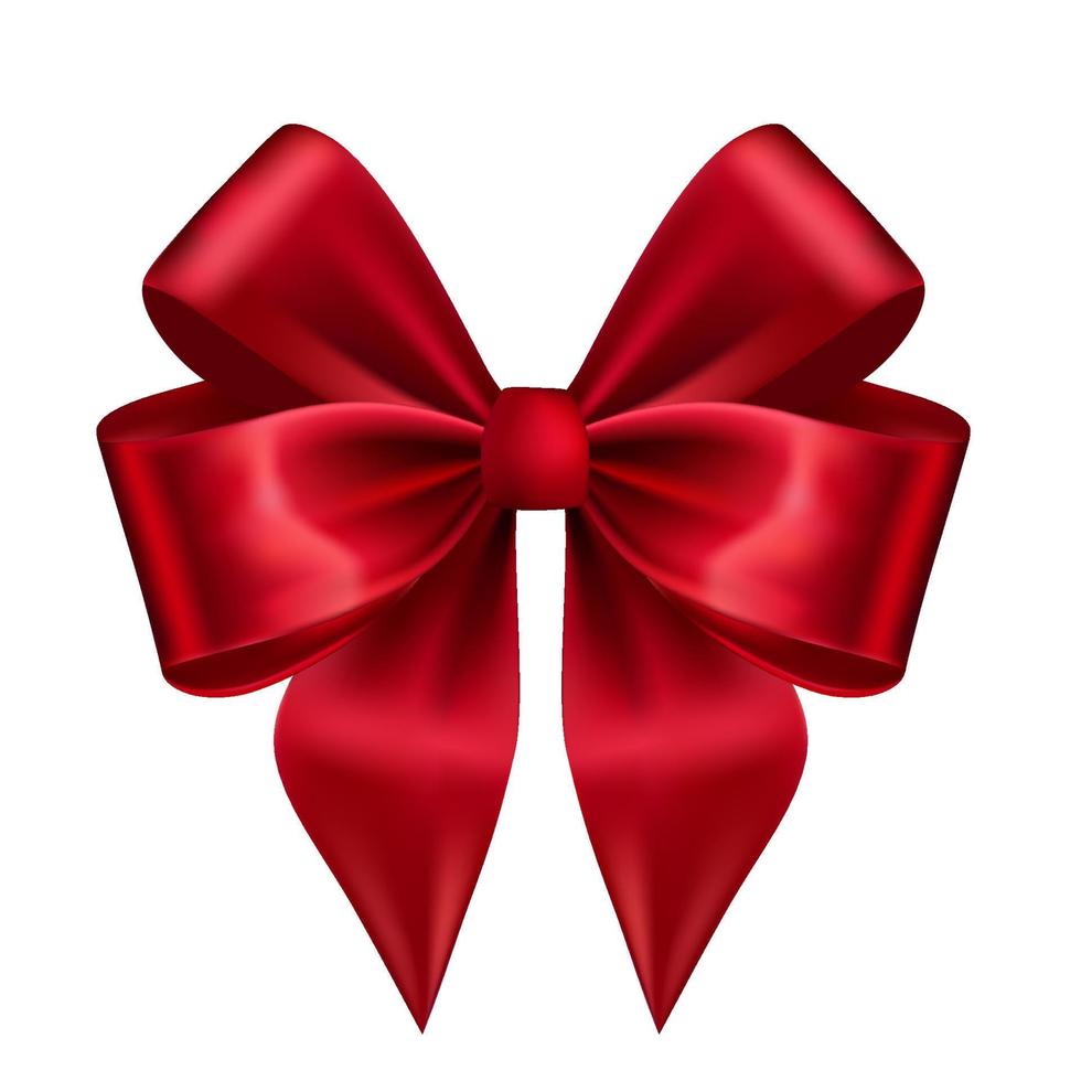 Red Silk Realistic Bow with Ribbon on White vector
