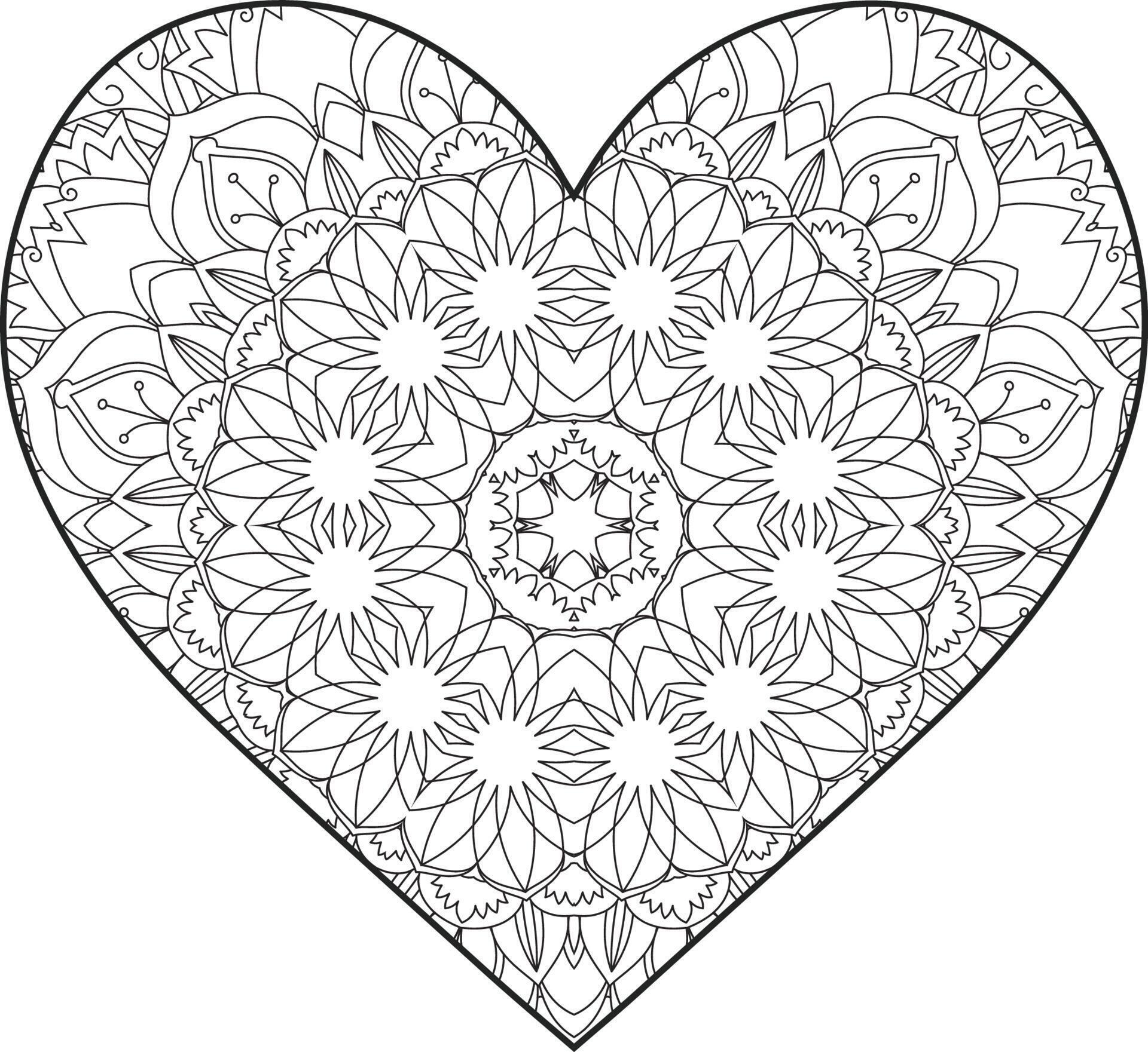 Heart Mandala flower for adult coloring book. Coloring book for adults ...