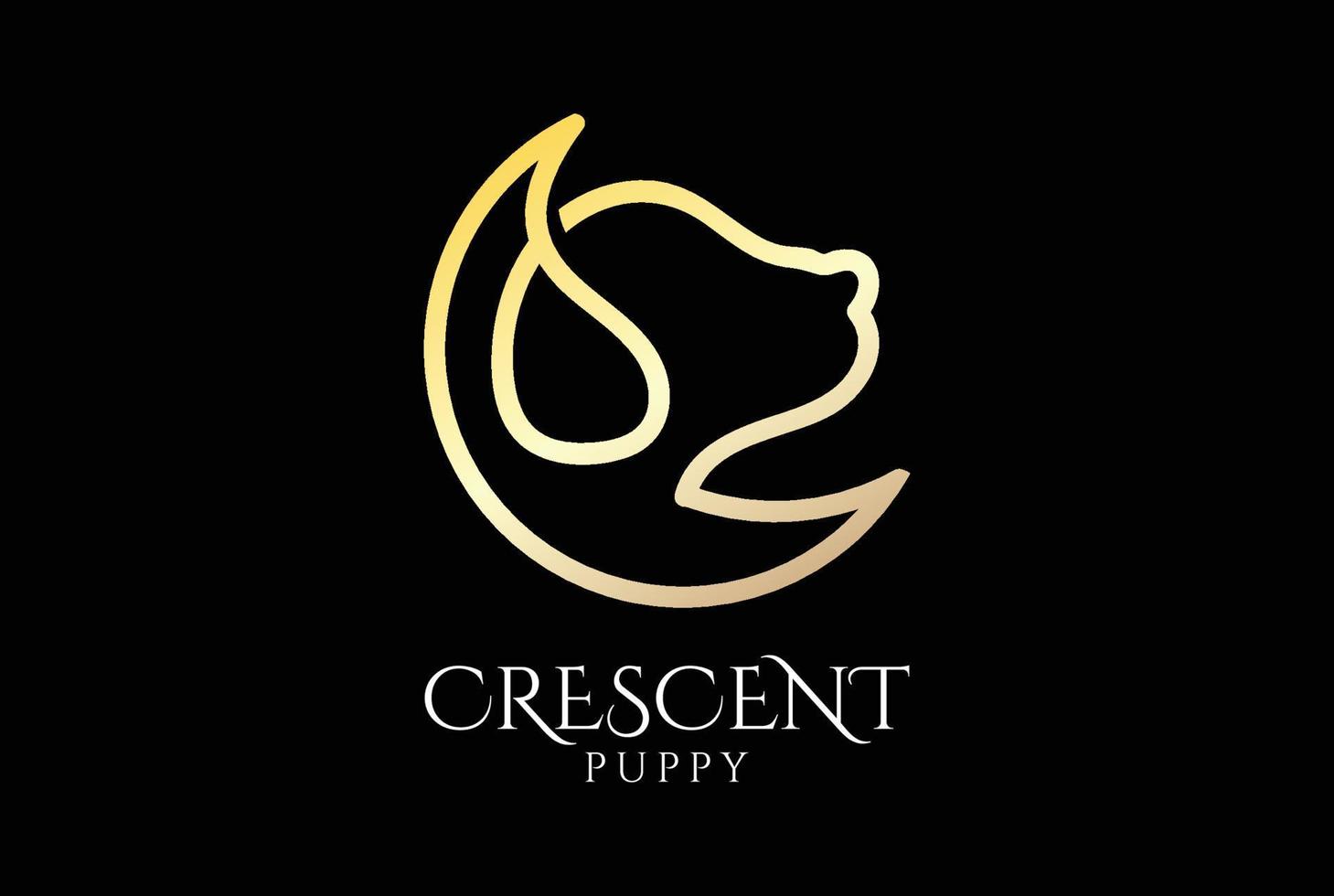 Simple Luxury Crescent Moon Dog Puppy Monogram Line Logo Design vector
