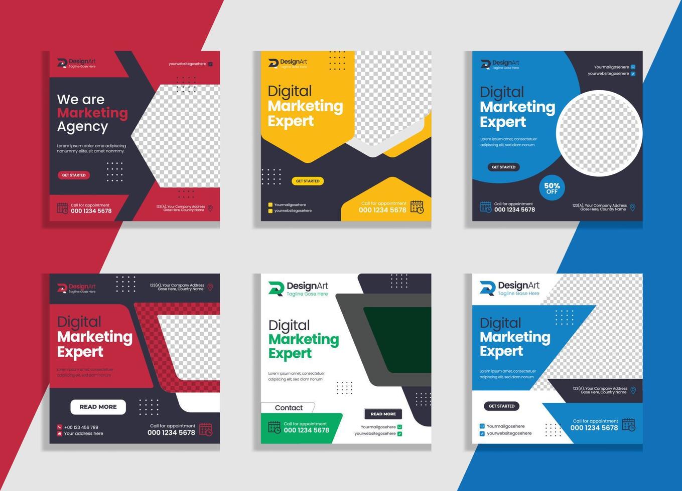Set of Digital marketing and corporate social media post templates or Web banner vector