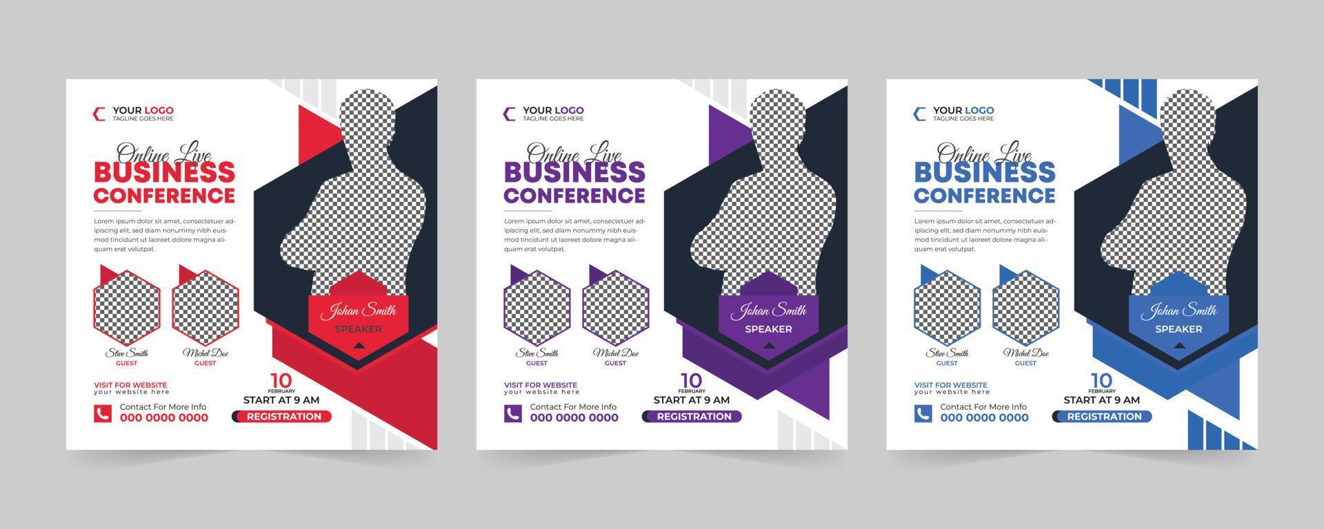 Editable Business webinar conference square social media post and digital marketing promotion advertising banner design template vector