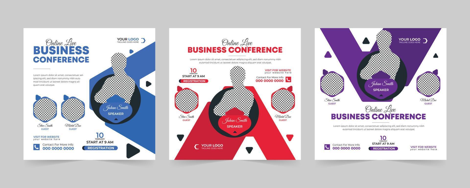 Editable Business webinar conference square social media post and digital marketing promotion advertising banner design template vector