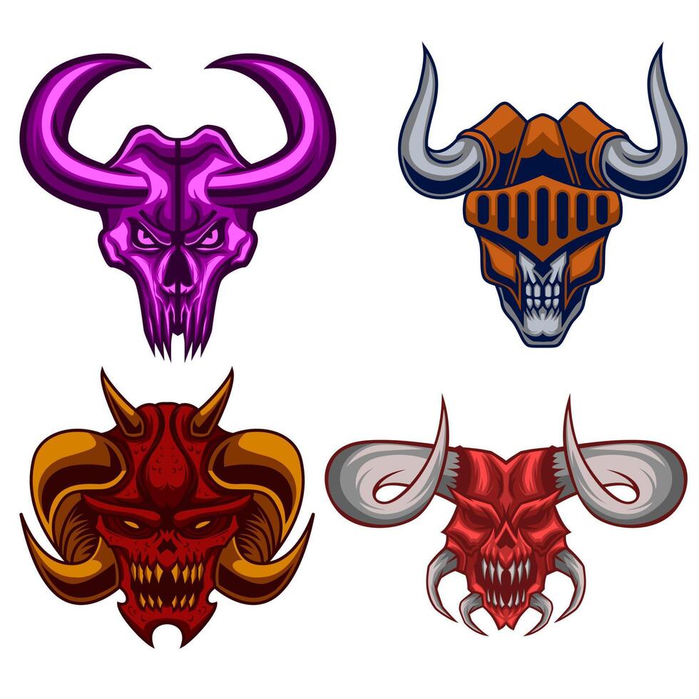 Demon Skull Mascot. Demon Skull Head Logo Design Set Bundle Vector illustration