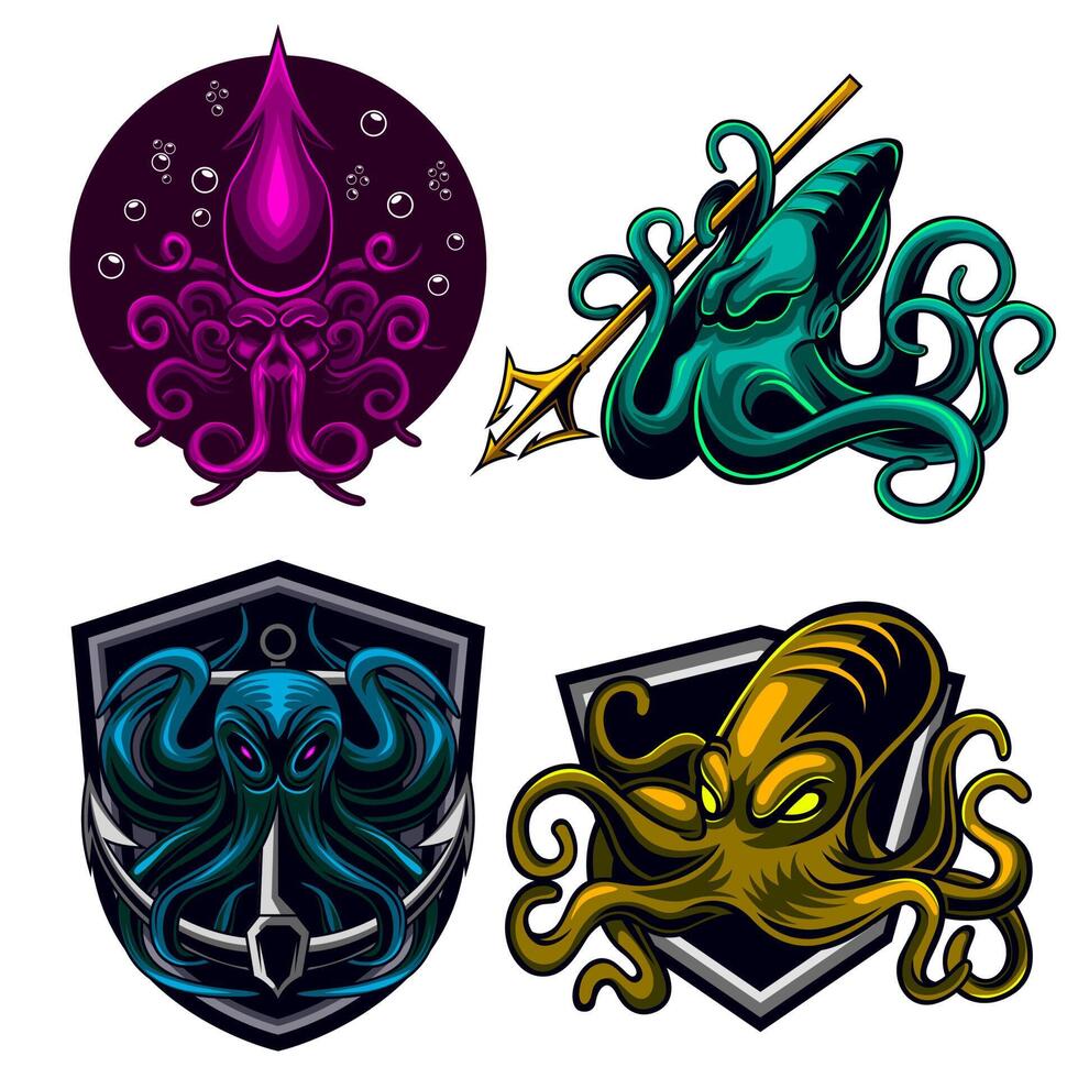 Octopus Mascot Logo. Octopus Logo Design Set Bundle Vector illustration