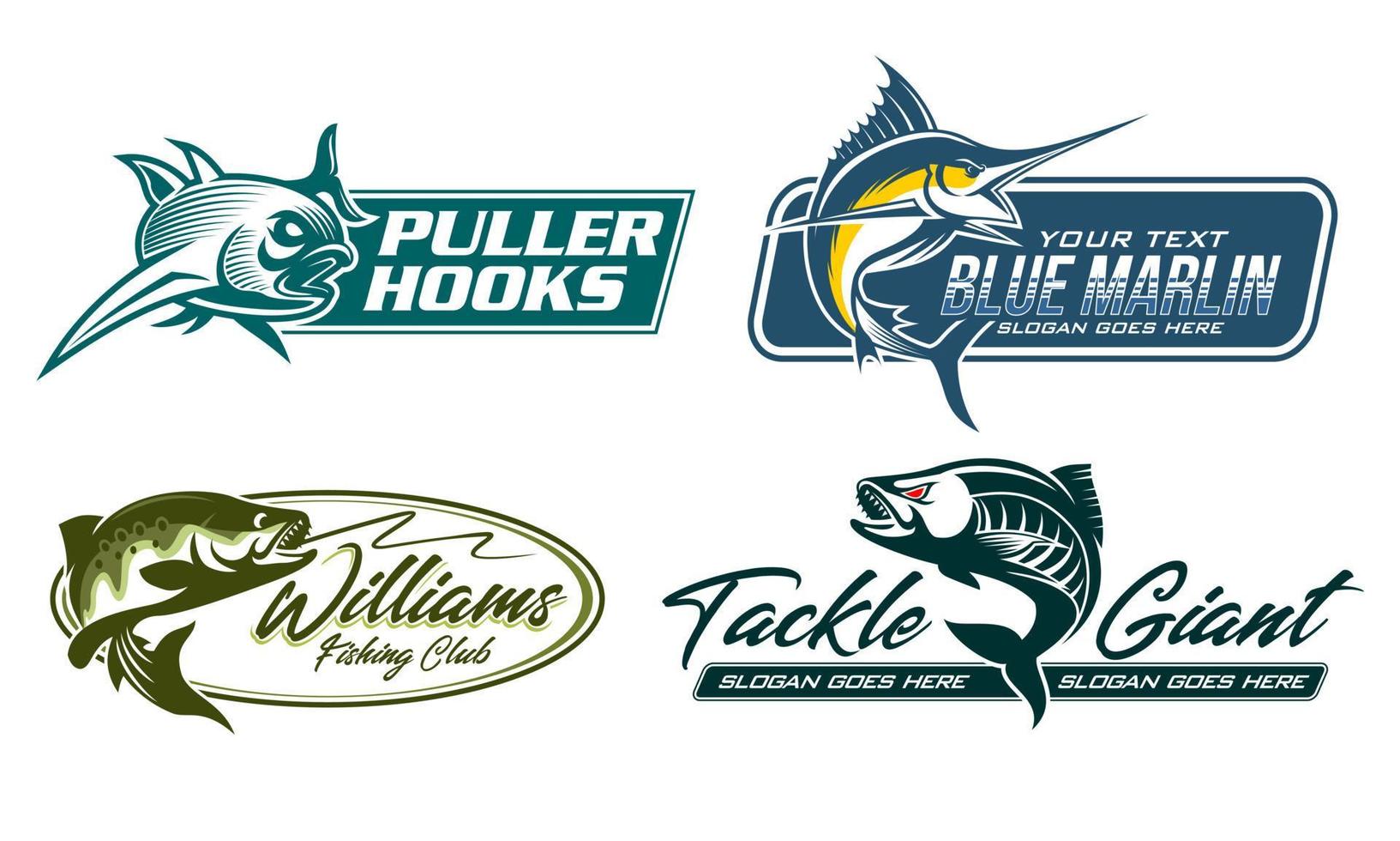 logotipo de pescado de pesca. conjunto de plantilla de paquete de logotipo de pesca única y fresca. ideal para usar como logotipo de cualquier empresa pesquera. vector