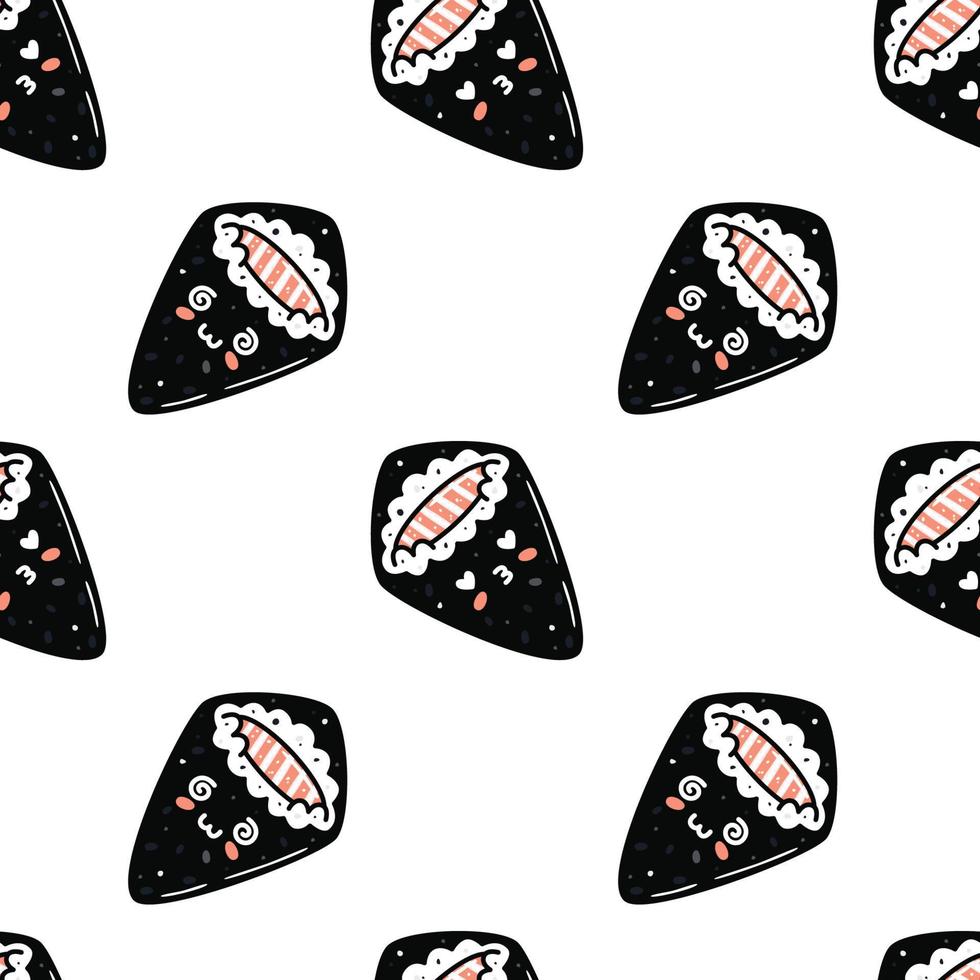 Kawaii sushi illustration. Vector flat hand drawn seamless pattern
