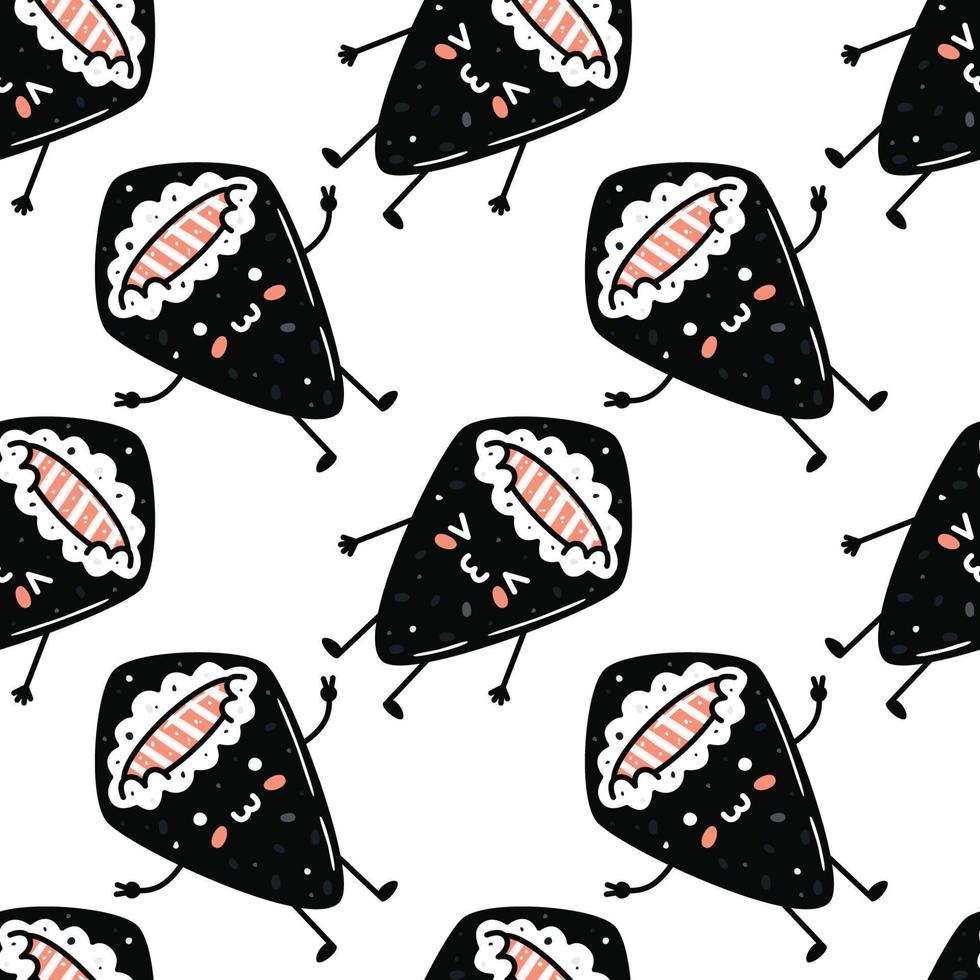 Kawaii sushi illustration. Vector flat hand drawn seamless pattern