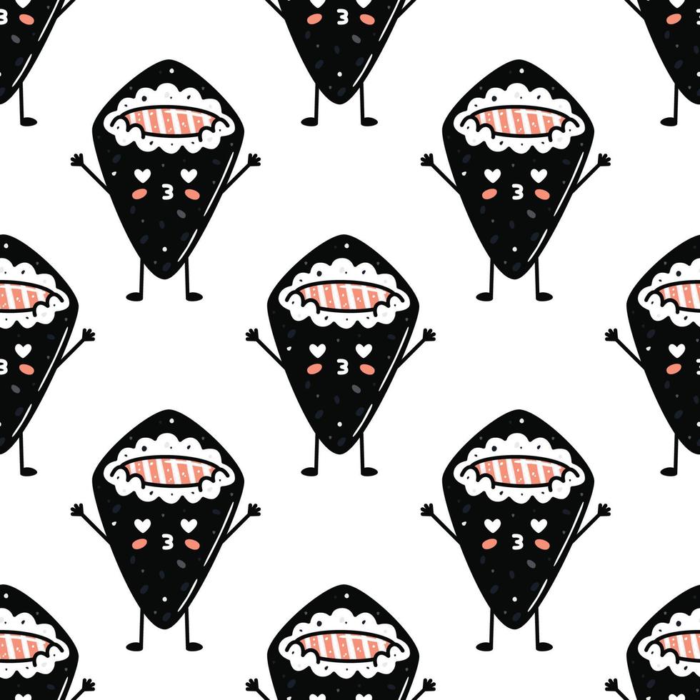Kawaii sushi illustration. Vector flat hand drawn seamless pattern