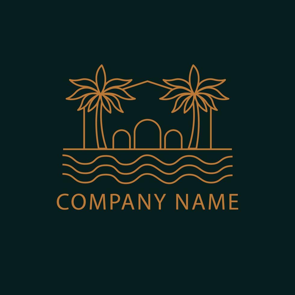 Palms and house creative logo design. Bohemian logo of tropic resort vector