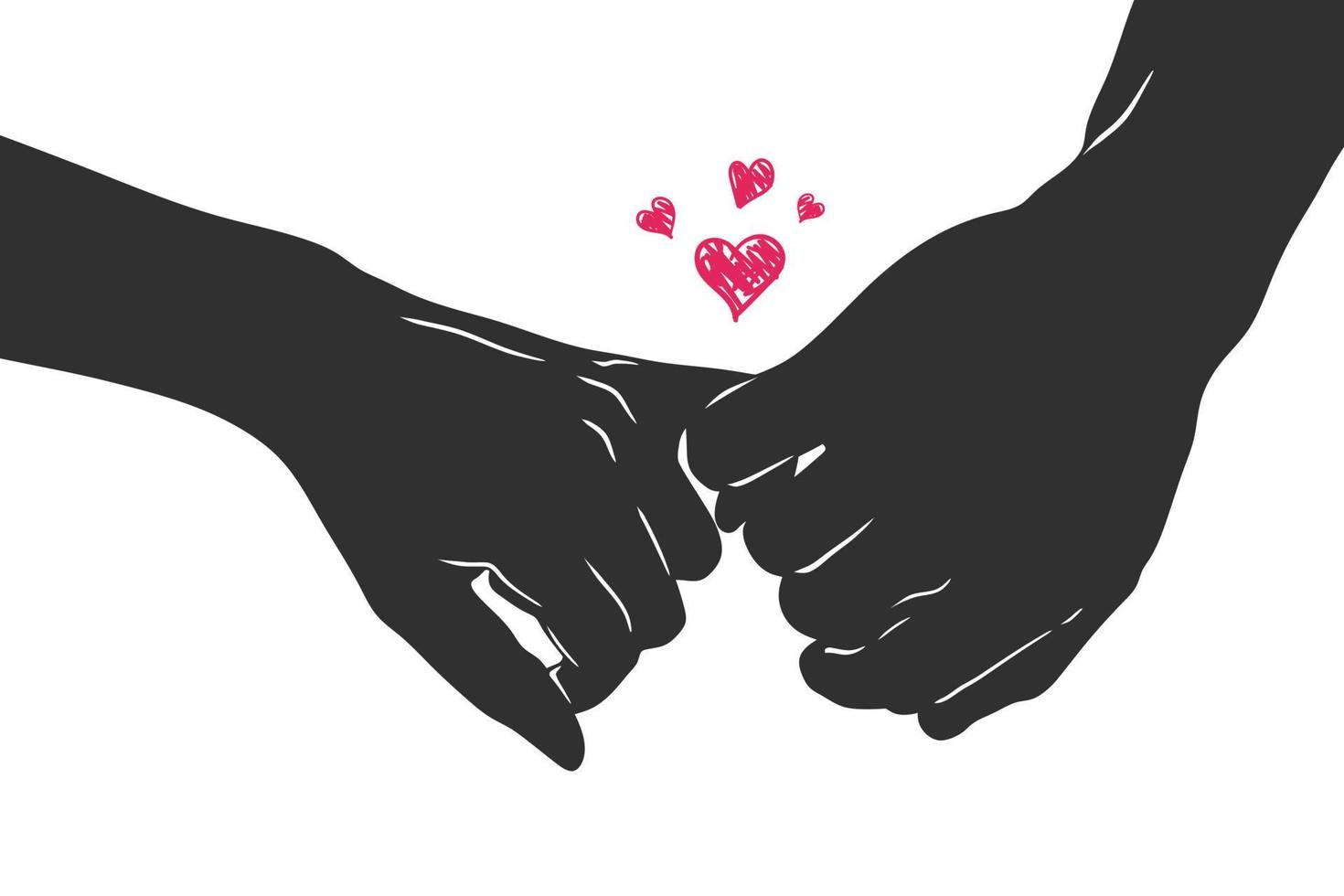 A pair of lovers holding hands affectionately. Vector silhouette