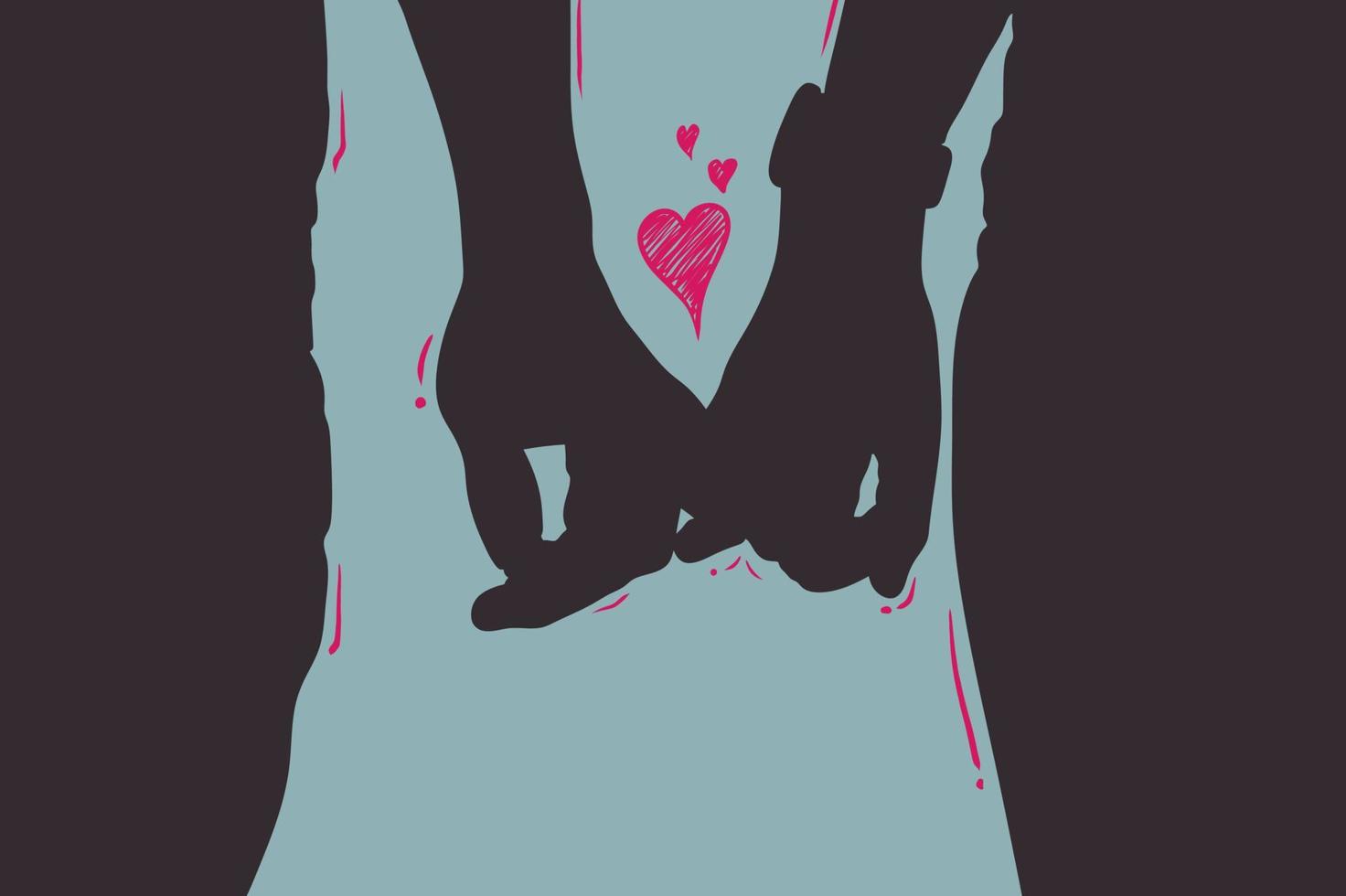 A couple of lovers hold hands tenderly. Vector silhouette