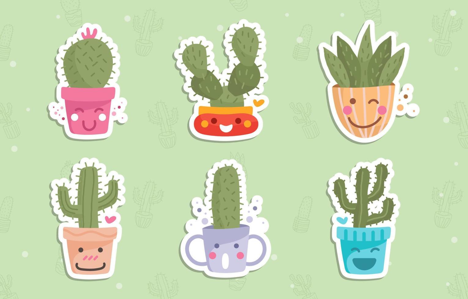Set of Cute Cactus Succulents Sticker vector