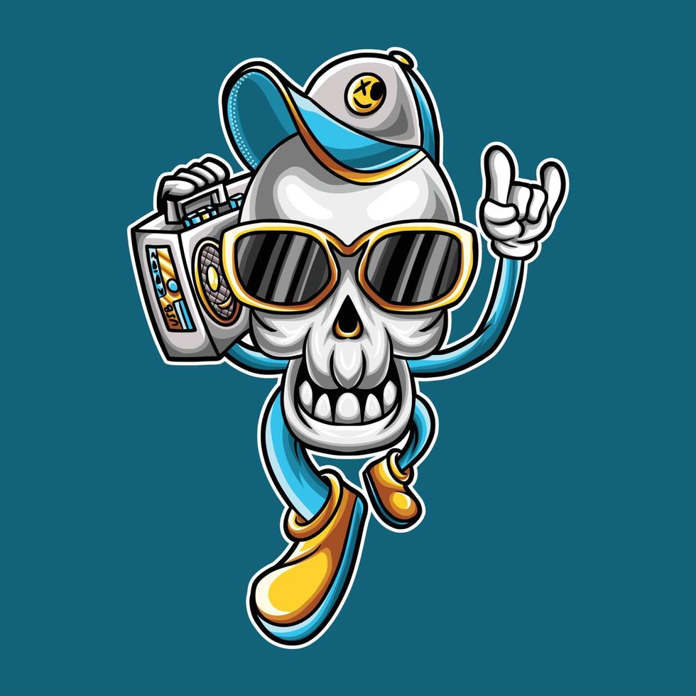 Walking Skull Character Carrying Speaker in Cartoon Style vector