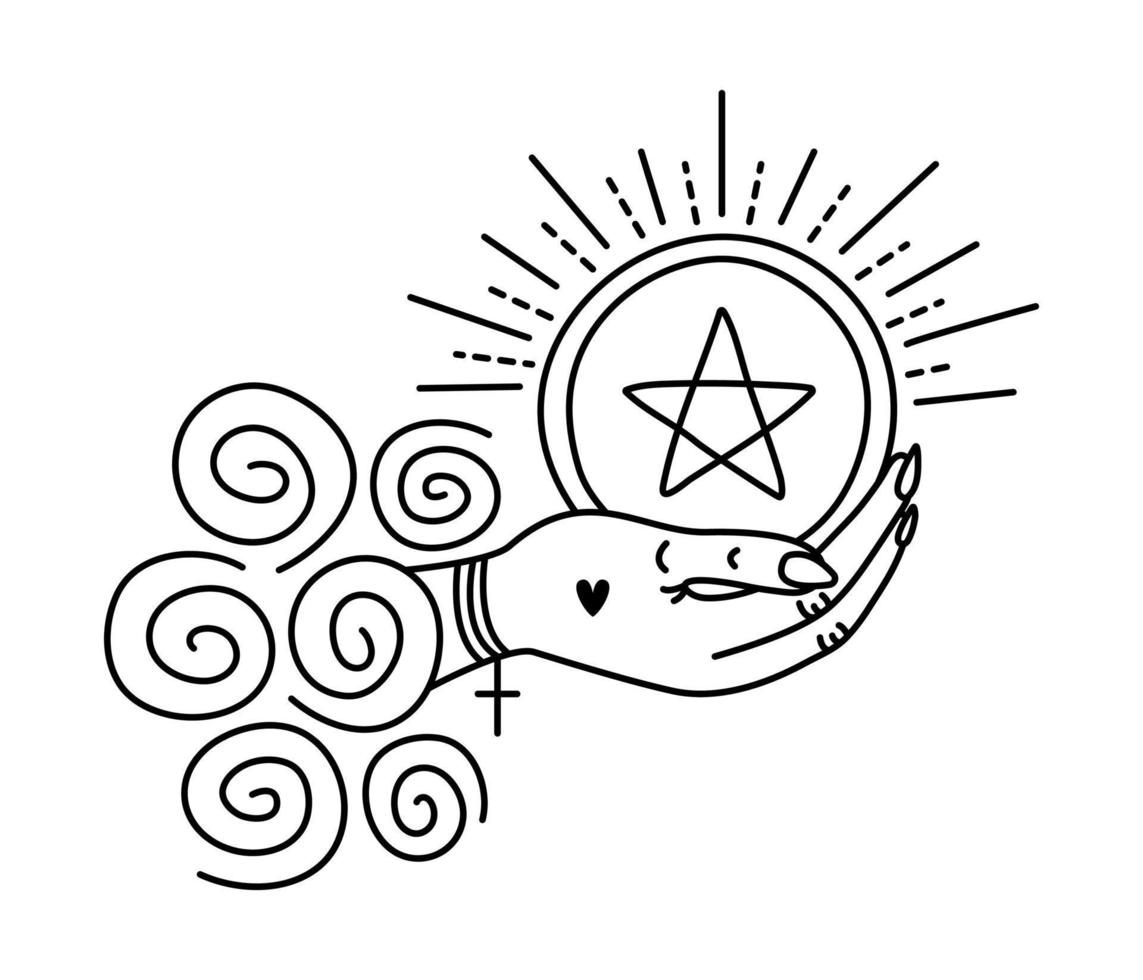 Ace of pentacles, line illustration vector